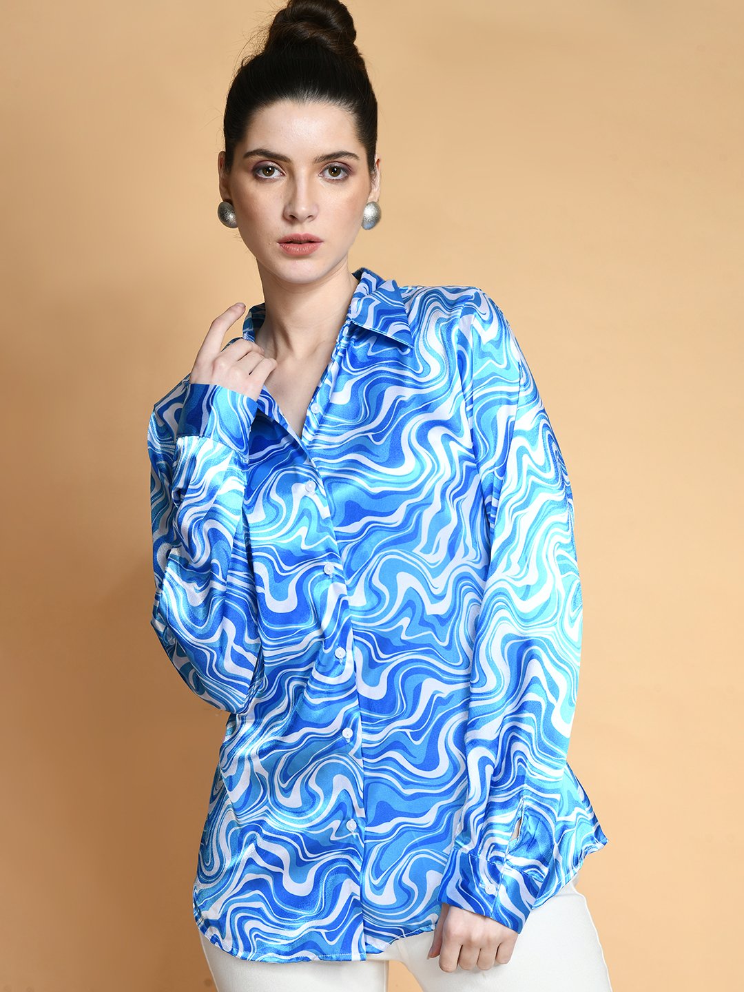 Ocean Wave Satin Print Shirt