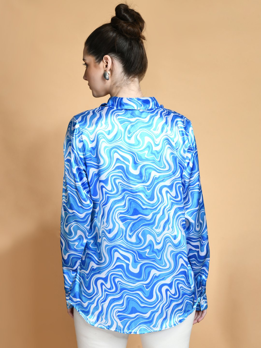 Ocean Wave Satin Print Shirt