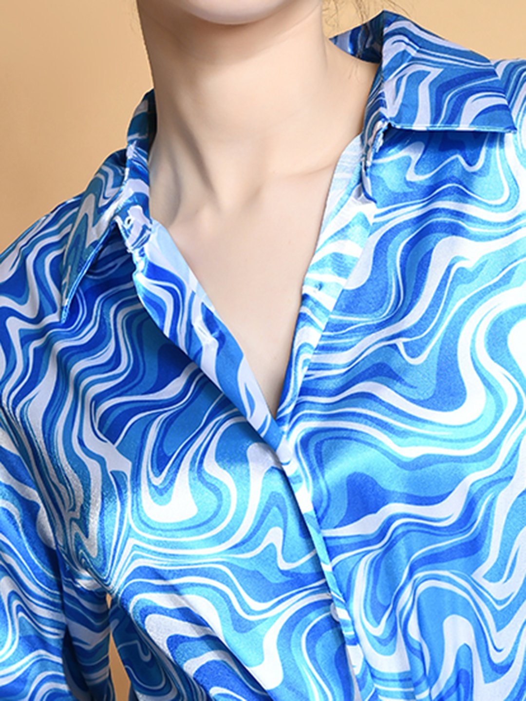 Ocean Wave Satin Print Shirt