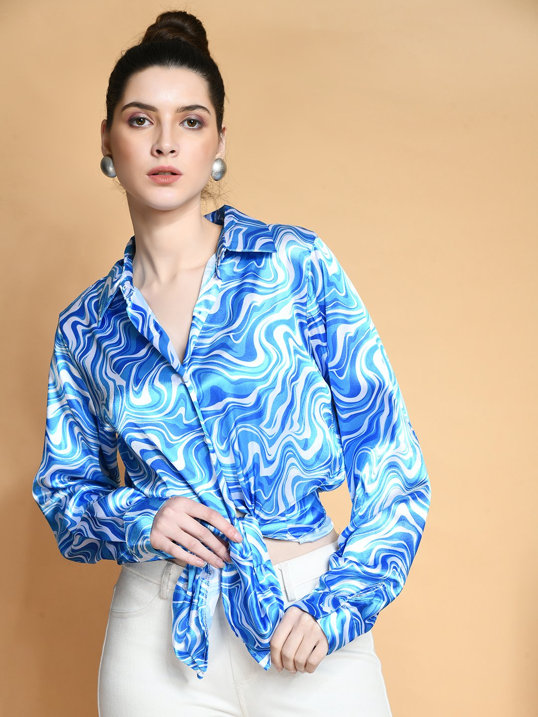 Ocean Wave Satin Print Shirt