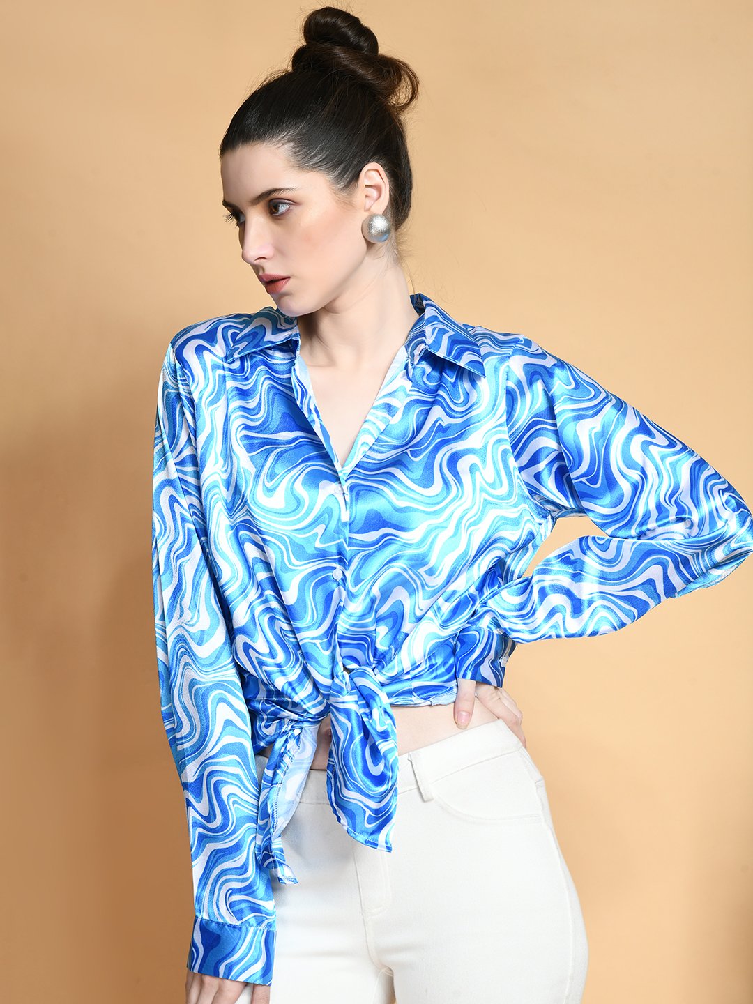 Ocean Wave Satin Print Shirt