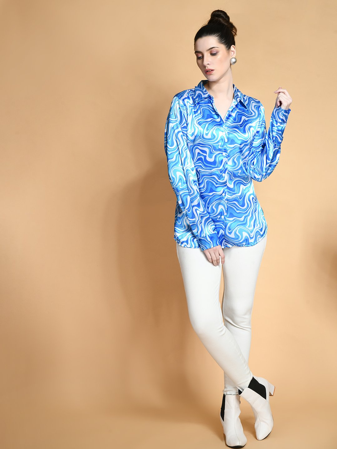 Ocean Wave Satin Print Shirt