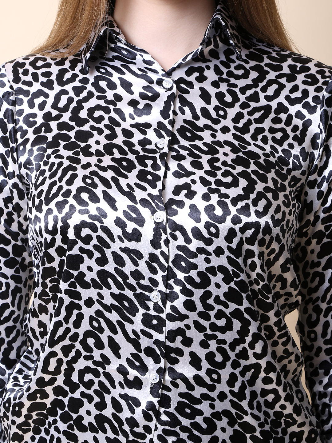 Black Animal Printed Satin Shirt