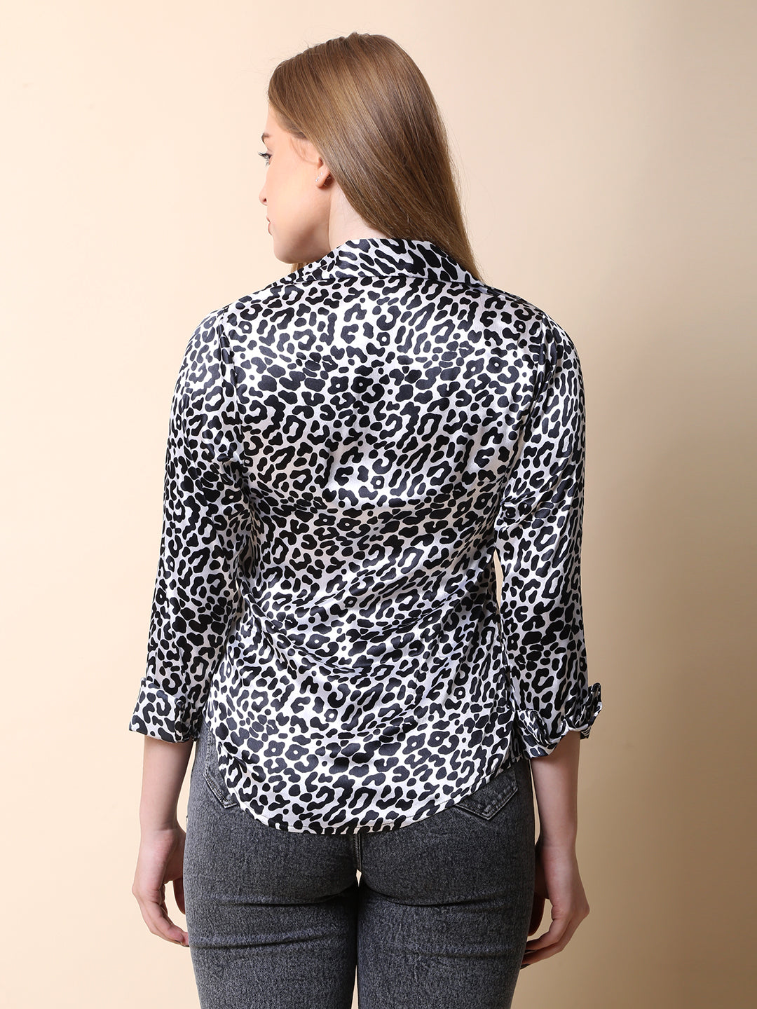 Black Animal Printed Satin Shirt