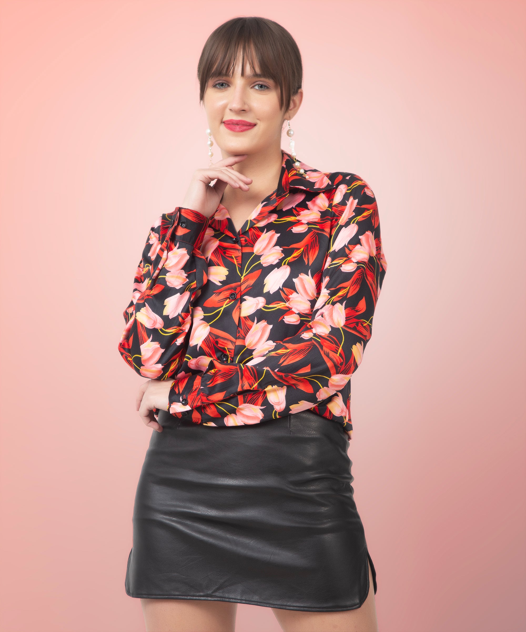 Noir Floral Satin Shirt