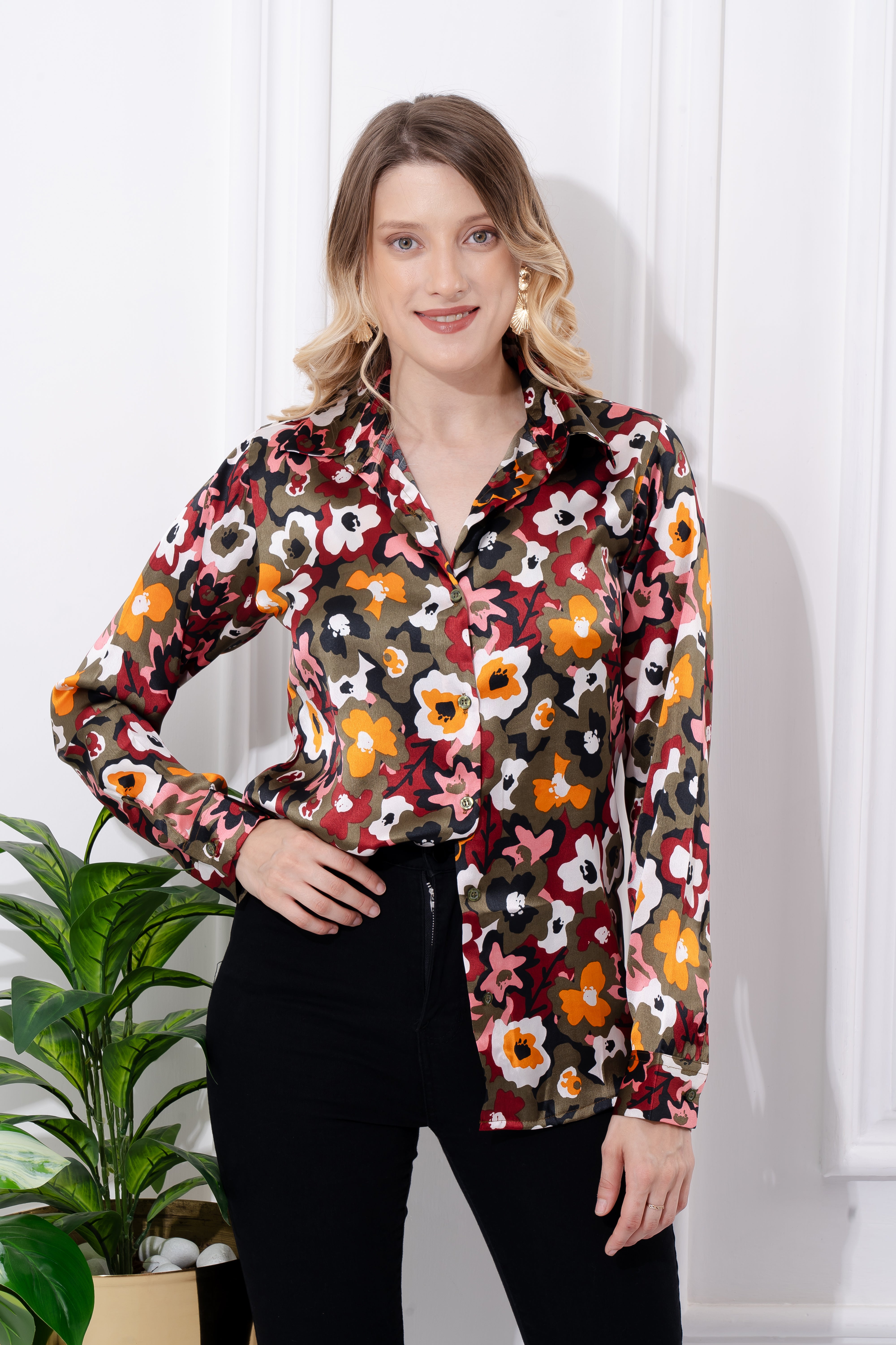 Multicolor Boho Print Satin Shirt