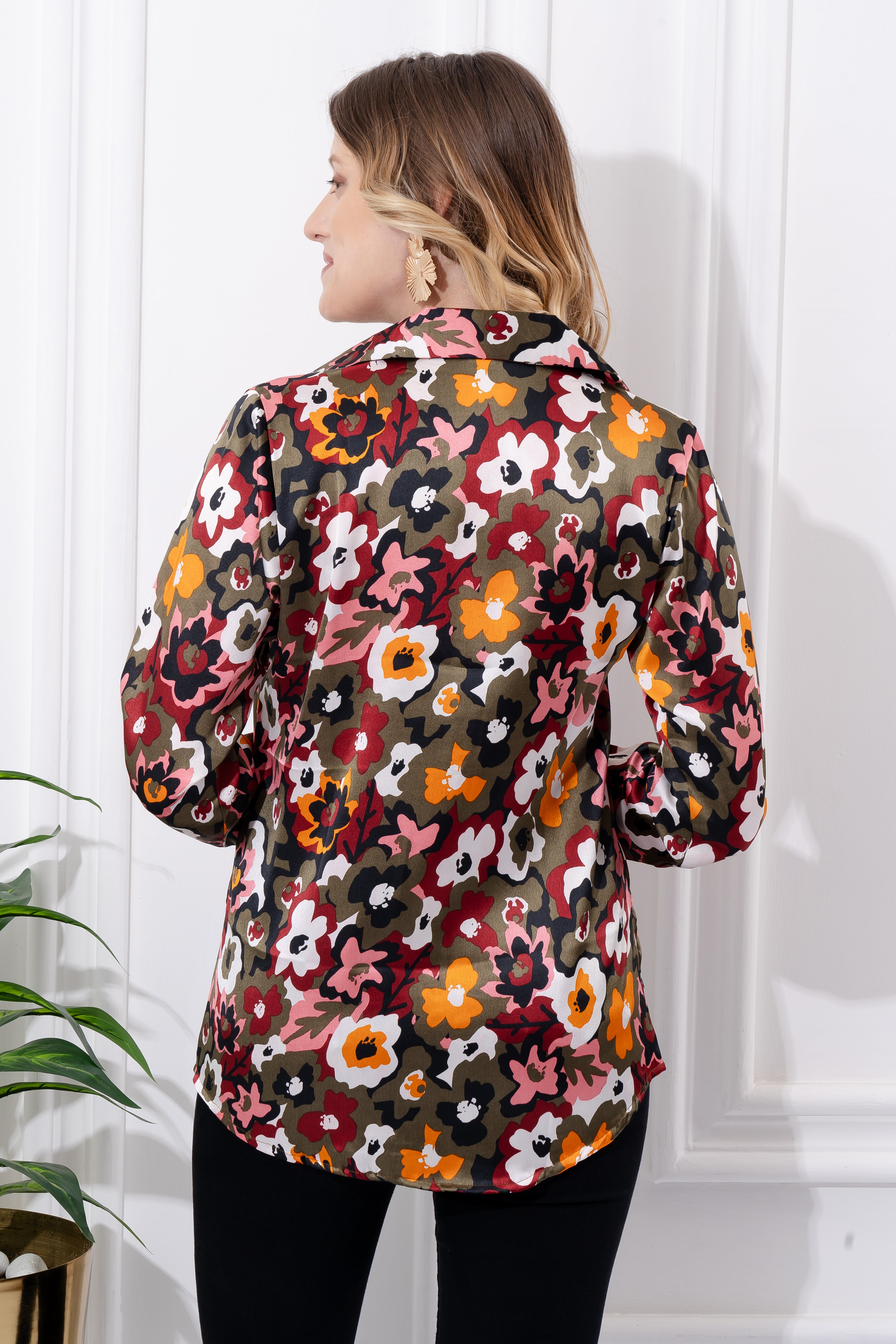 Multicolor Boho Print Satin Shirt