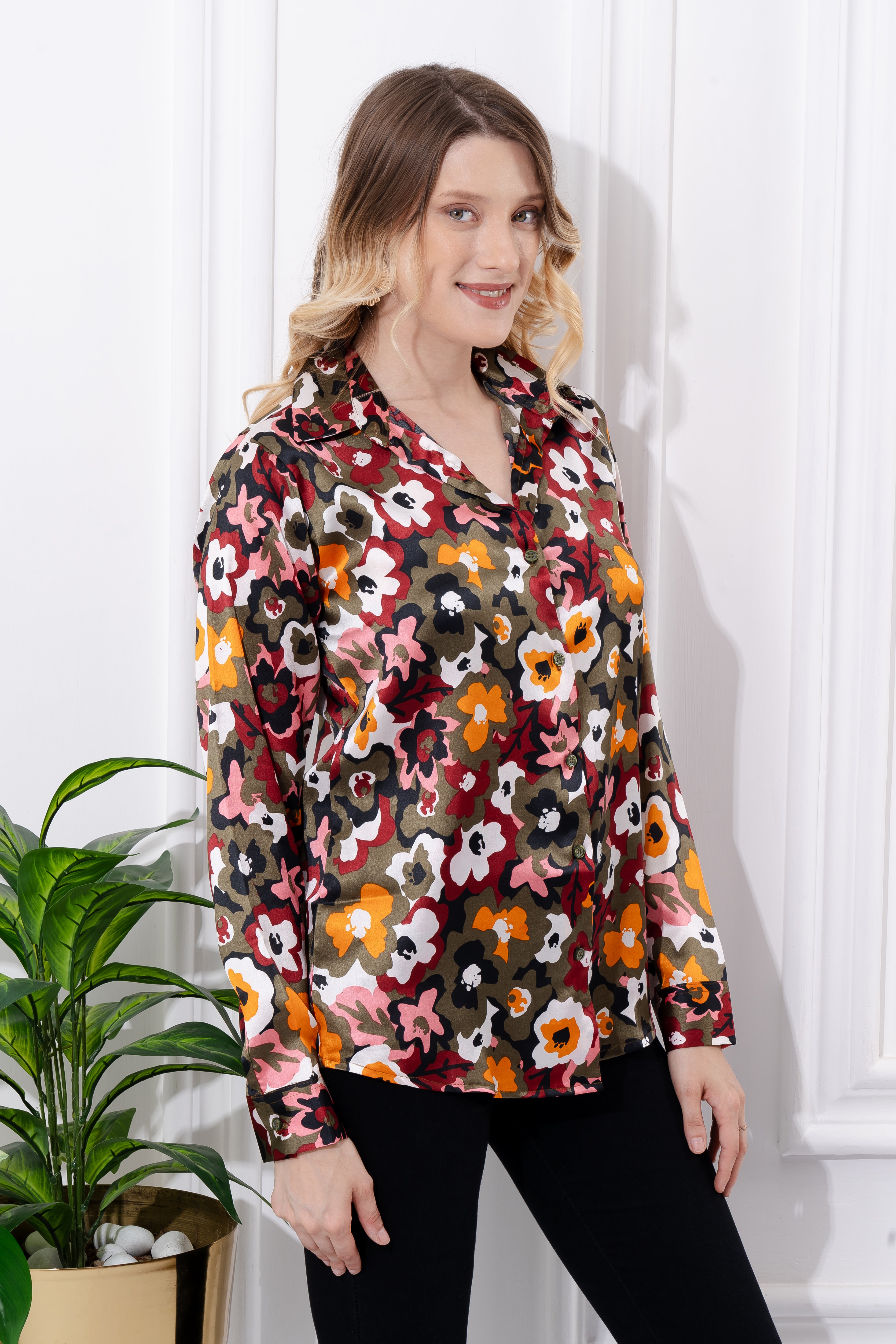 Multicolor Boho Print Satin Shirt
