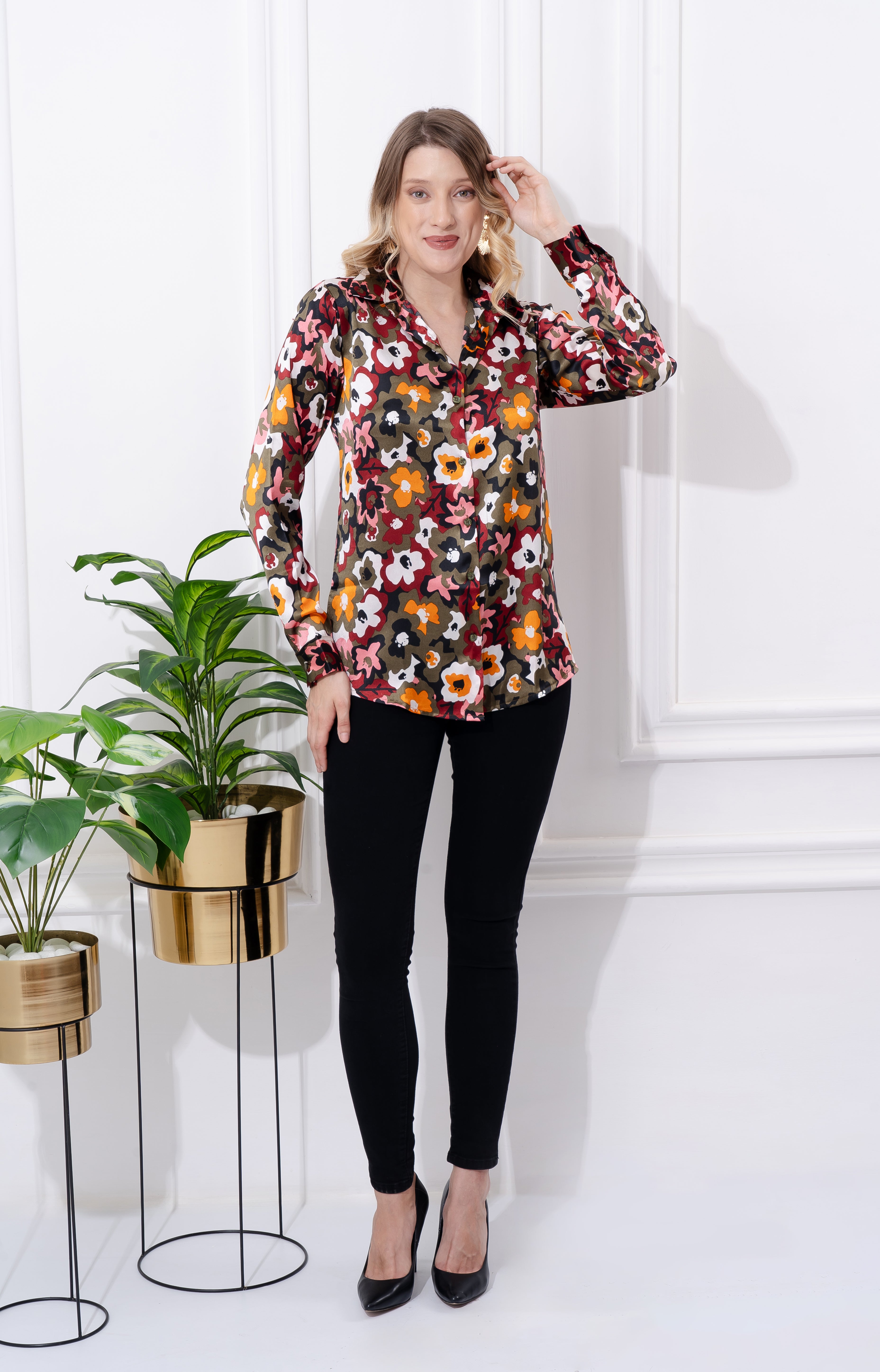 Multicolor Boho Print Satin Shirt