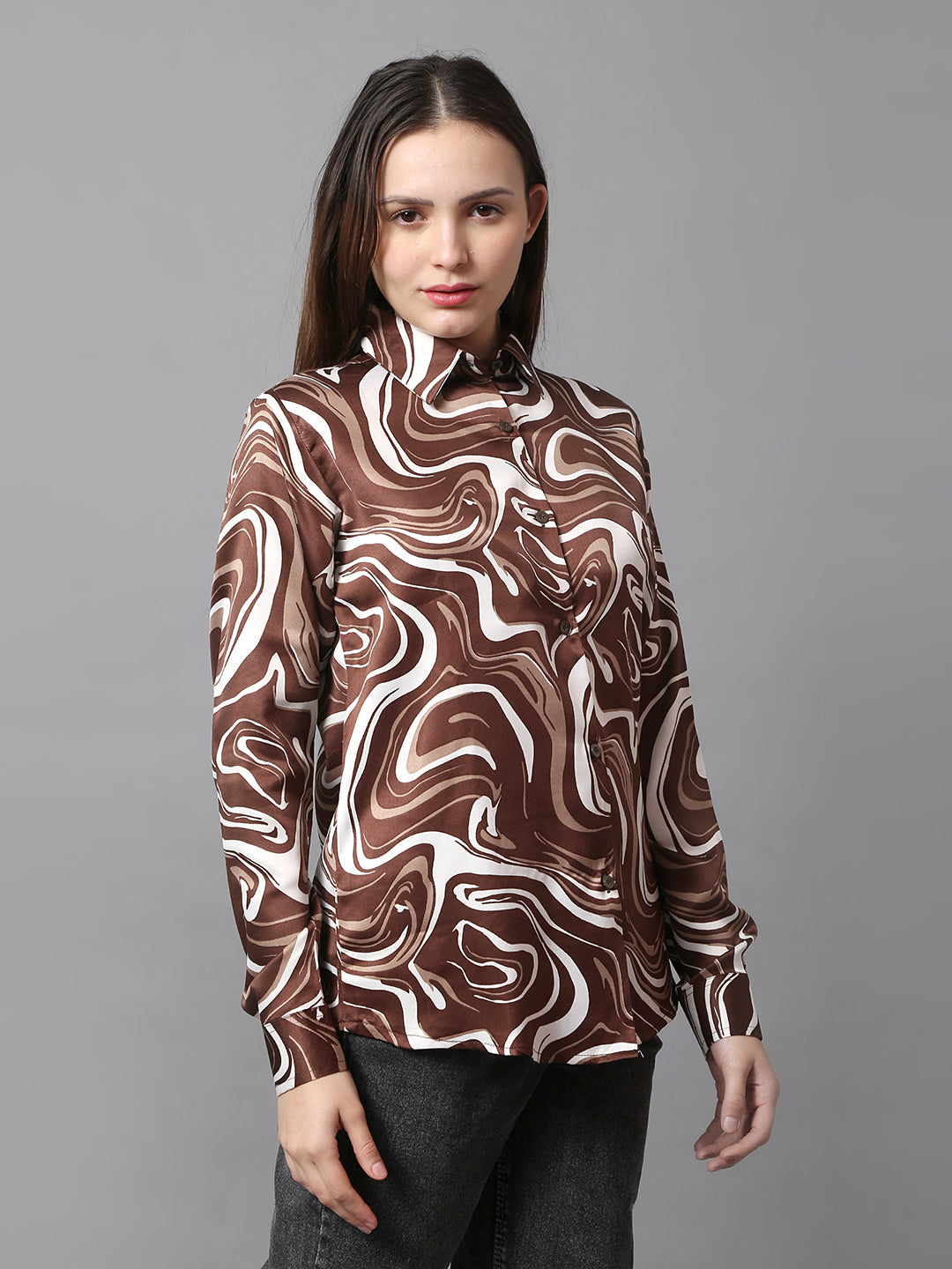 Espresso Wave Satin Shirt