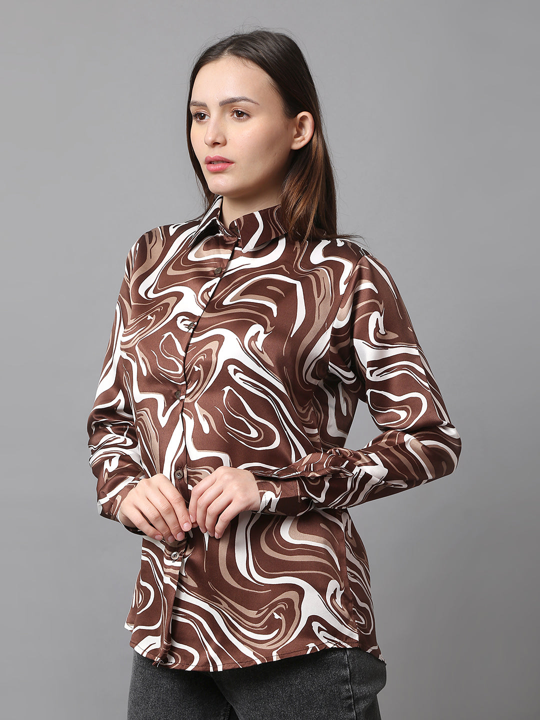 Espresso Wave Satin Shirt