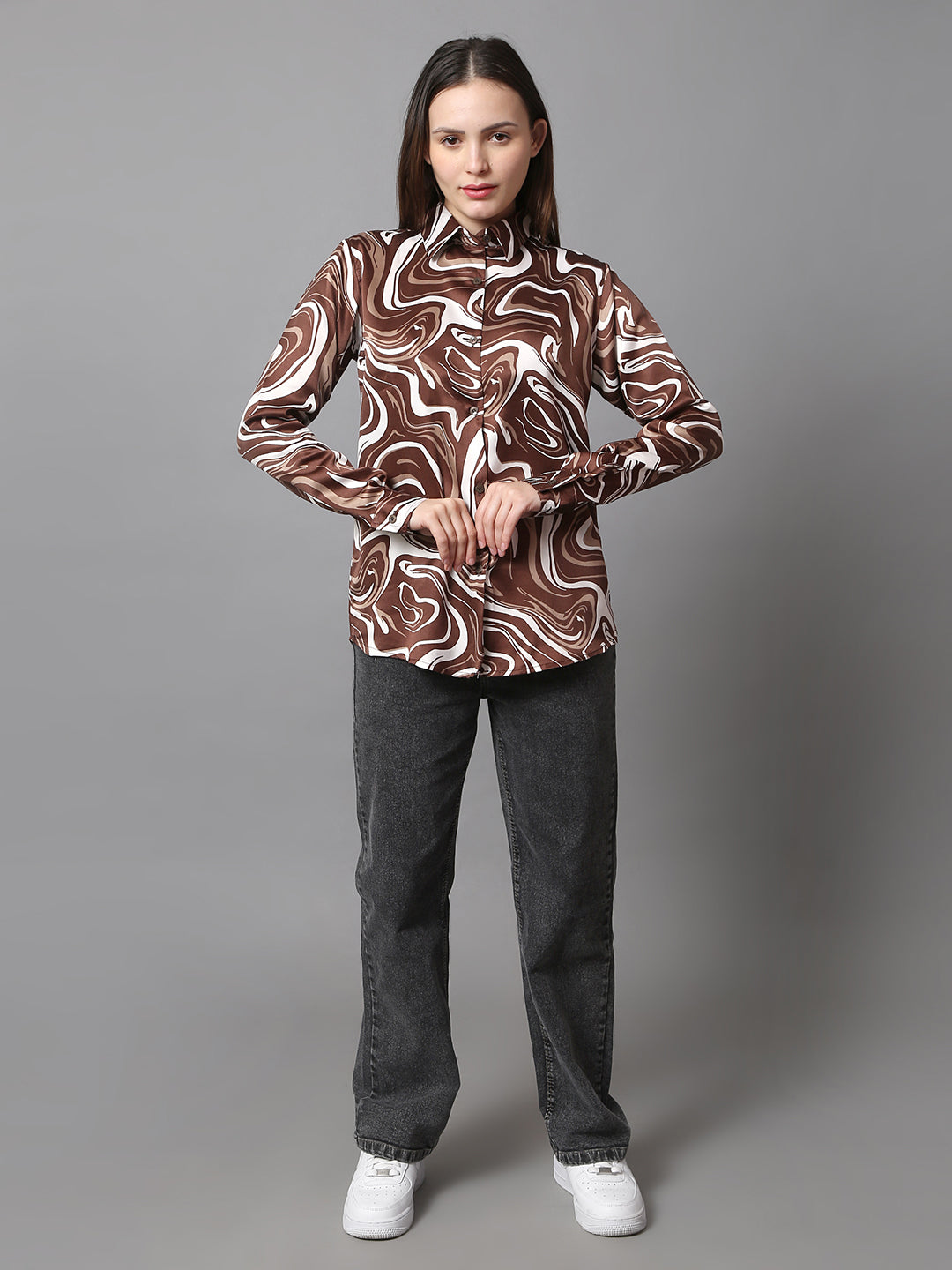 Espresso Wave Satin Shirt