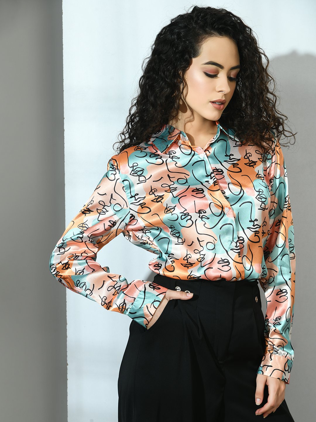 Abstract Faces Satin Shirt