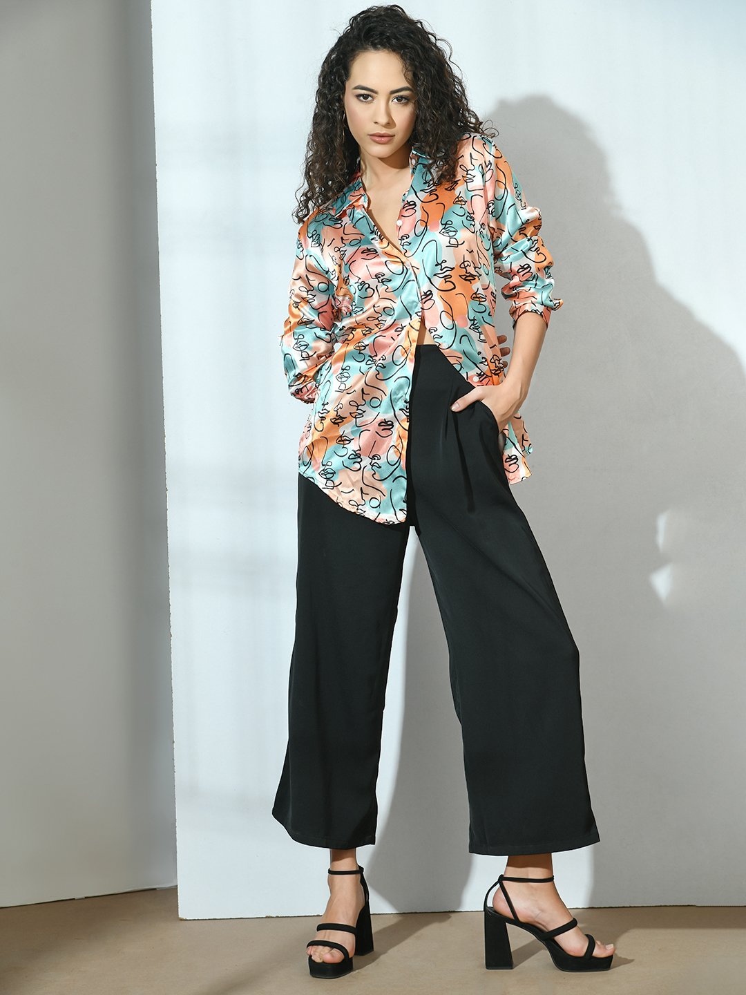 Abstract Faces Satin Shirt