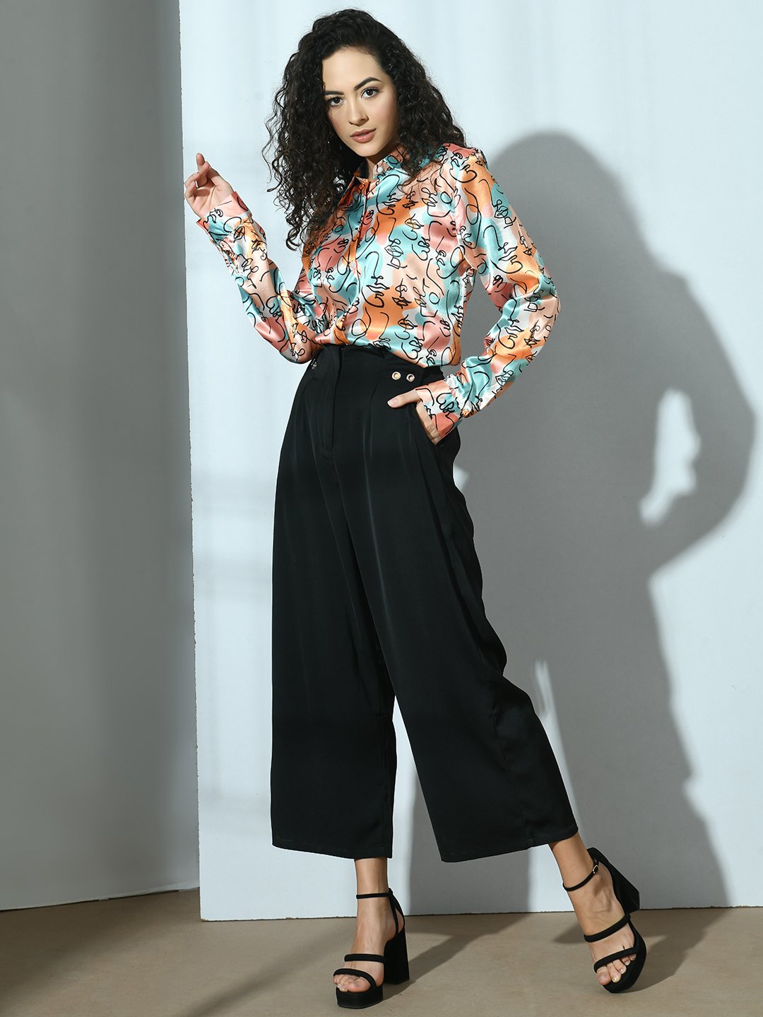 Abstract Faces Satin Shirt