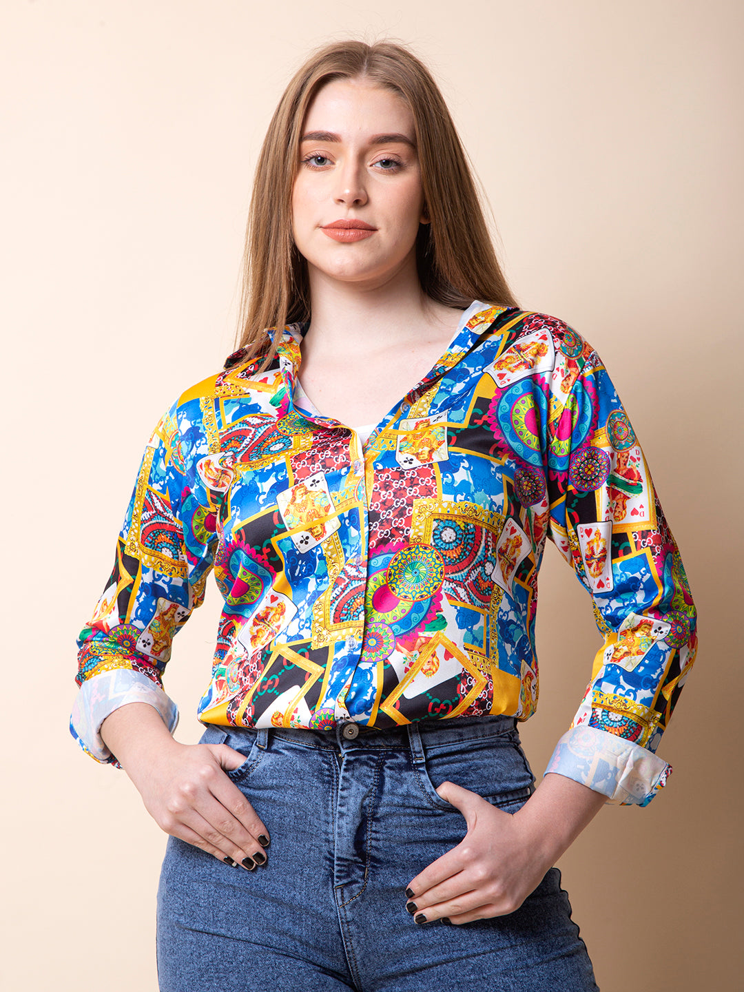 Vibrant Mosaic Satin Shirt