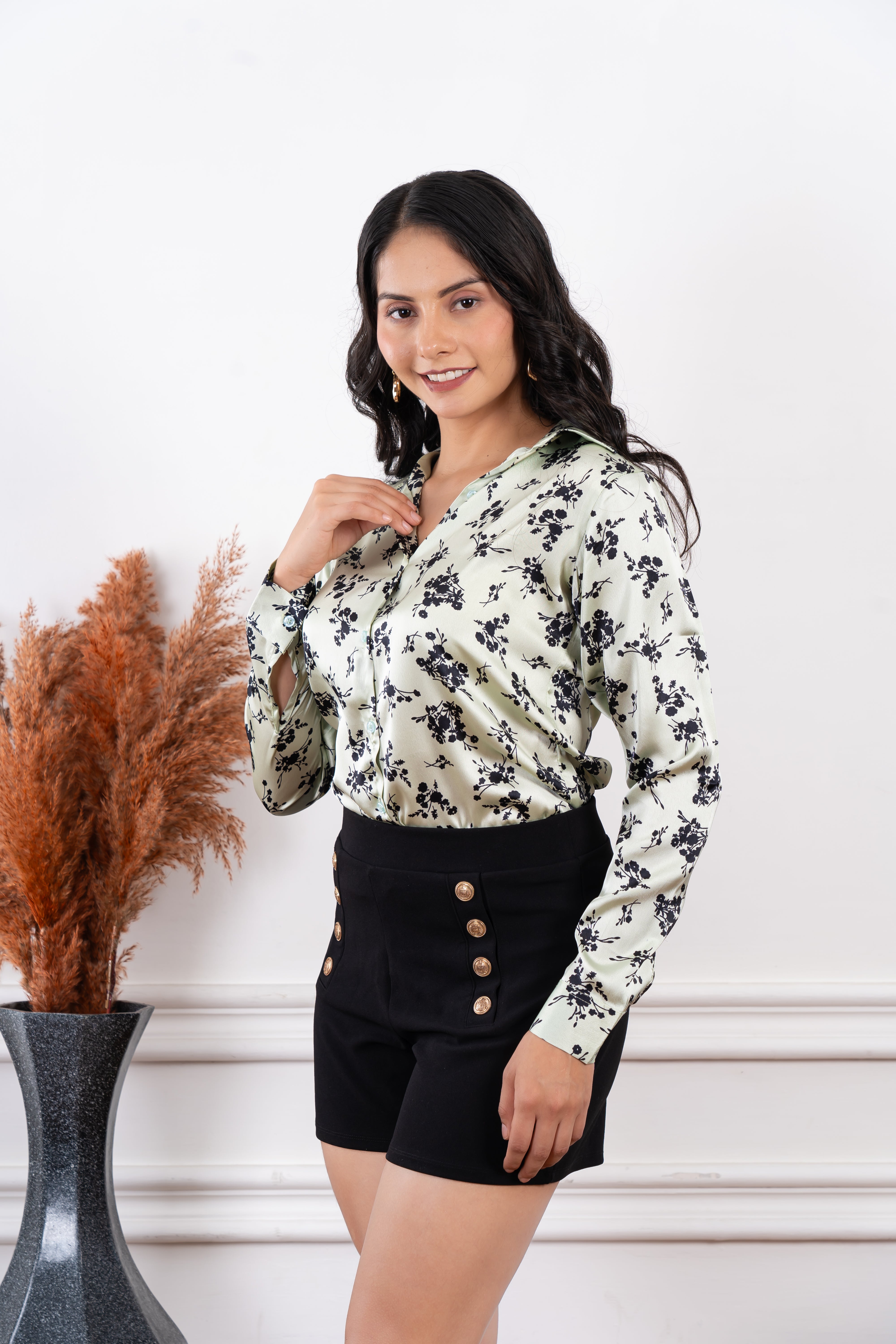 Mint Blossom Satin Shirt