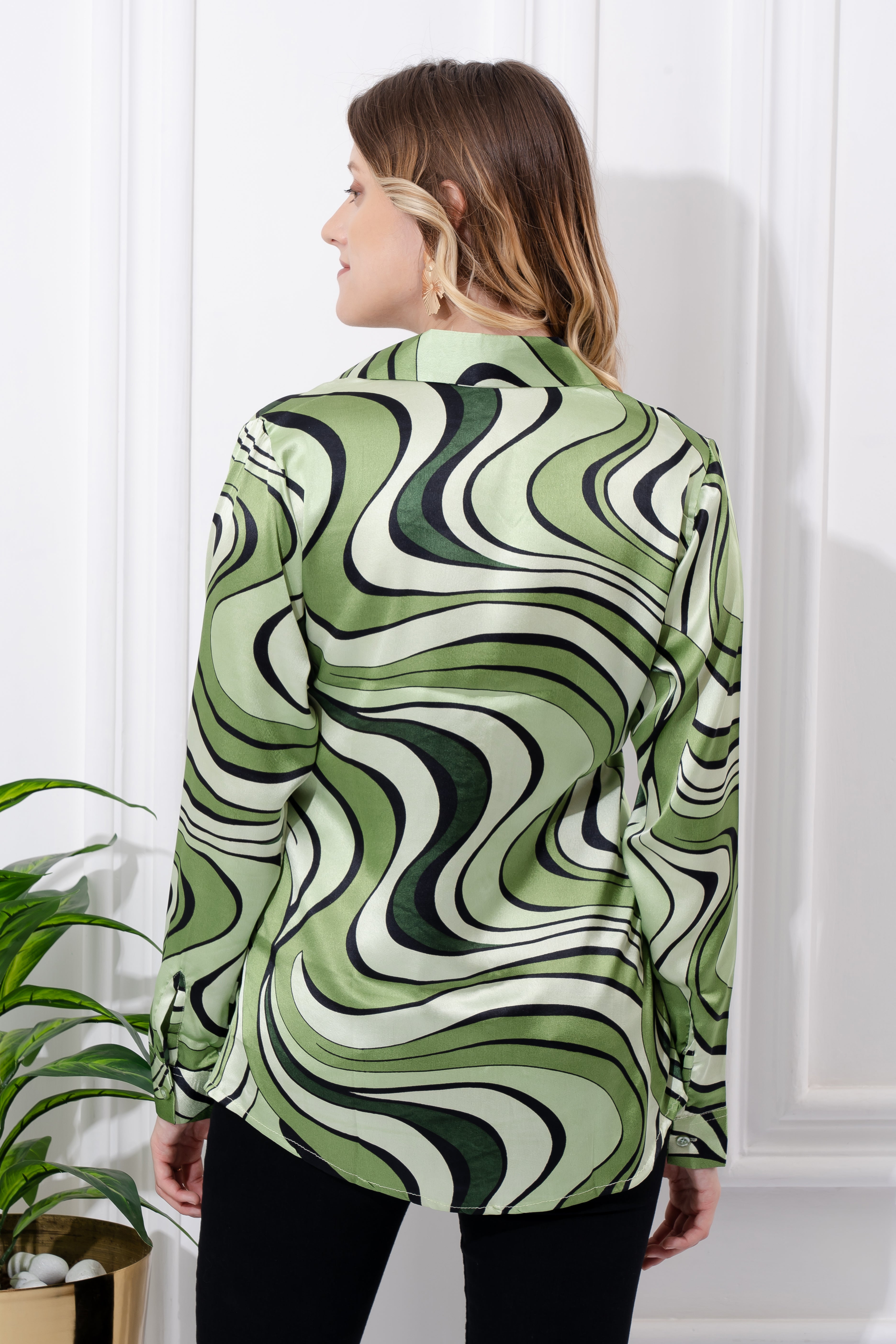 Emerald Green Swirl Satin Shirt