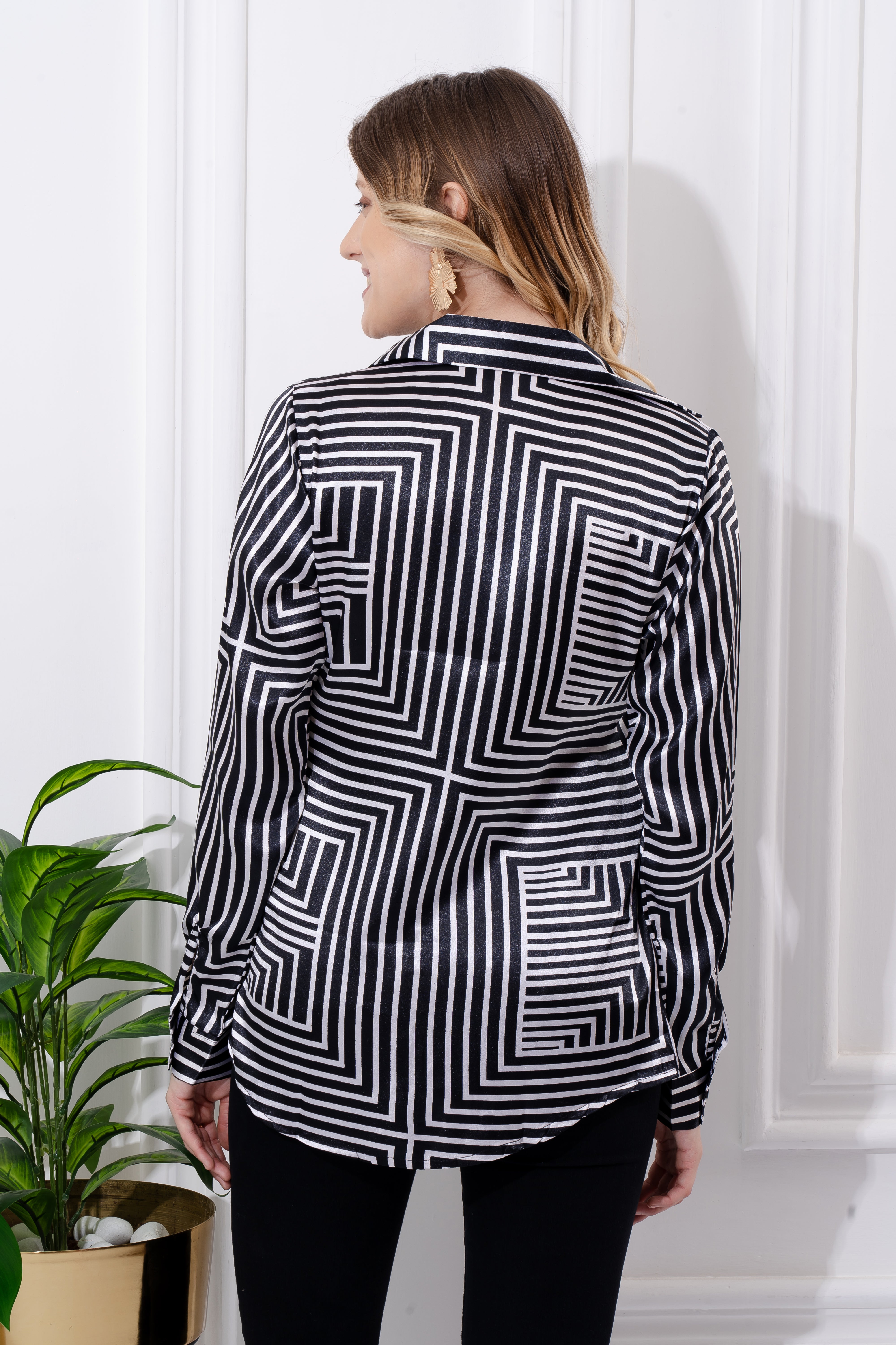 Monochrome Maze Satin Shirt