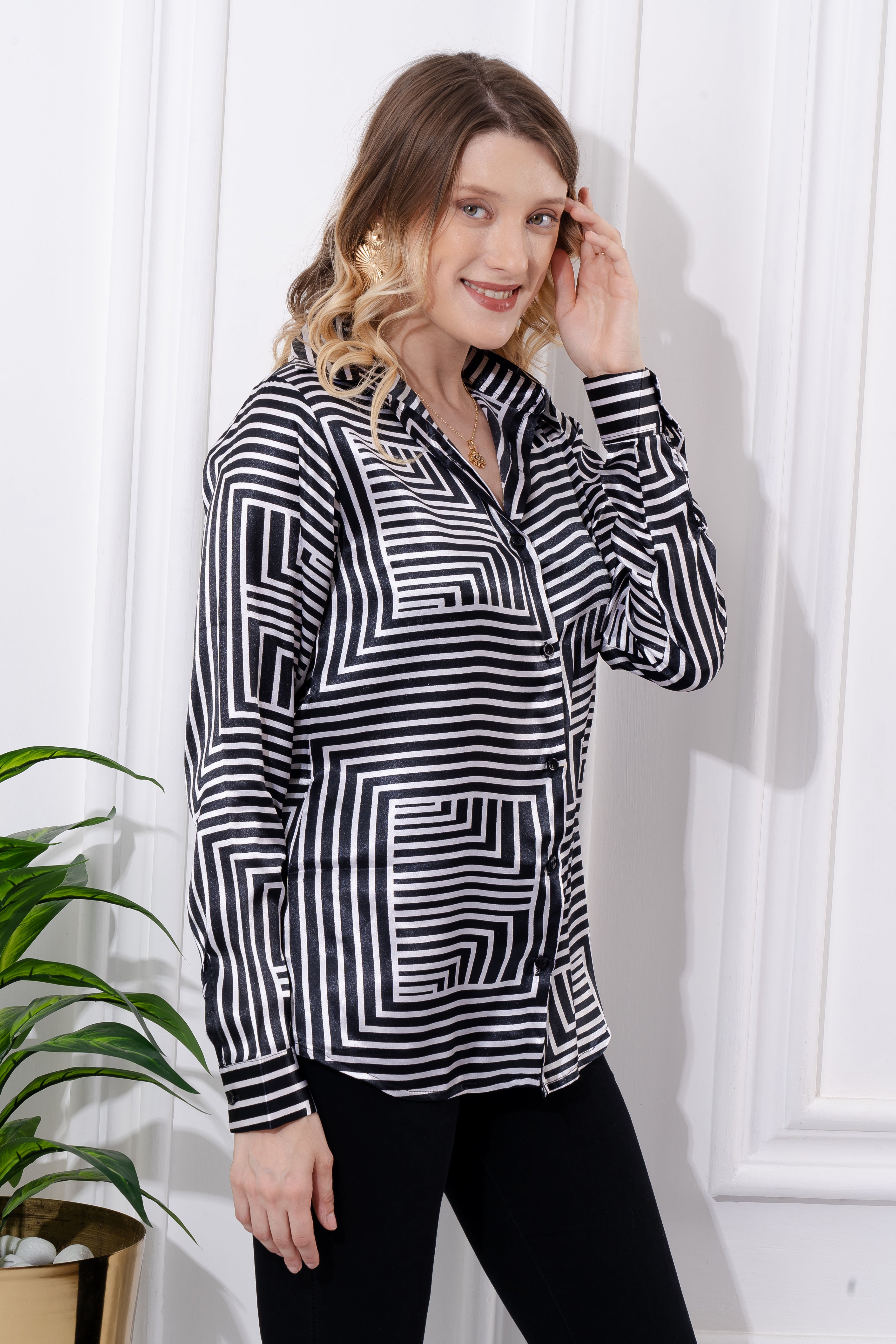 Monochrome Maze Satin Shirt
