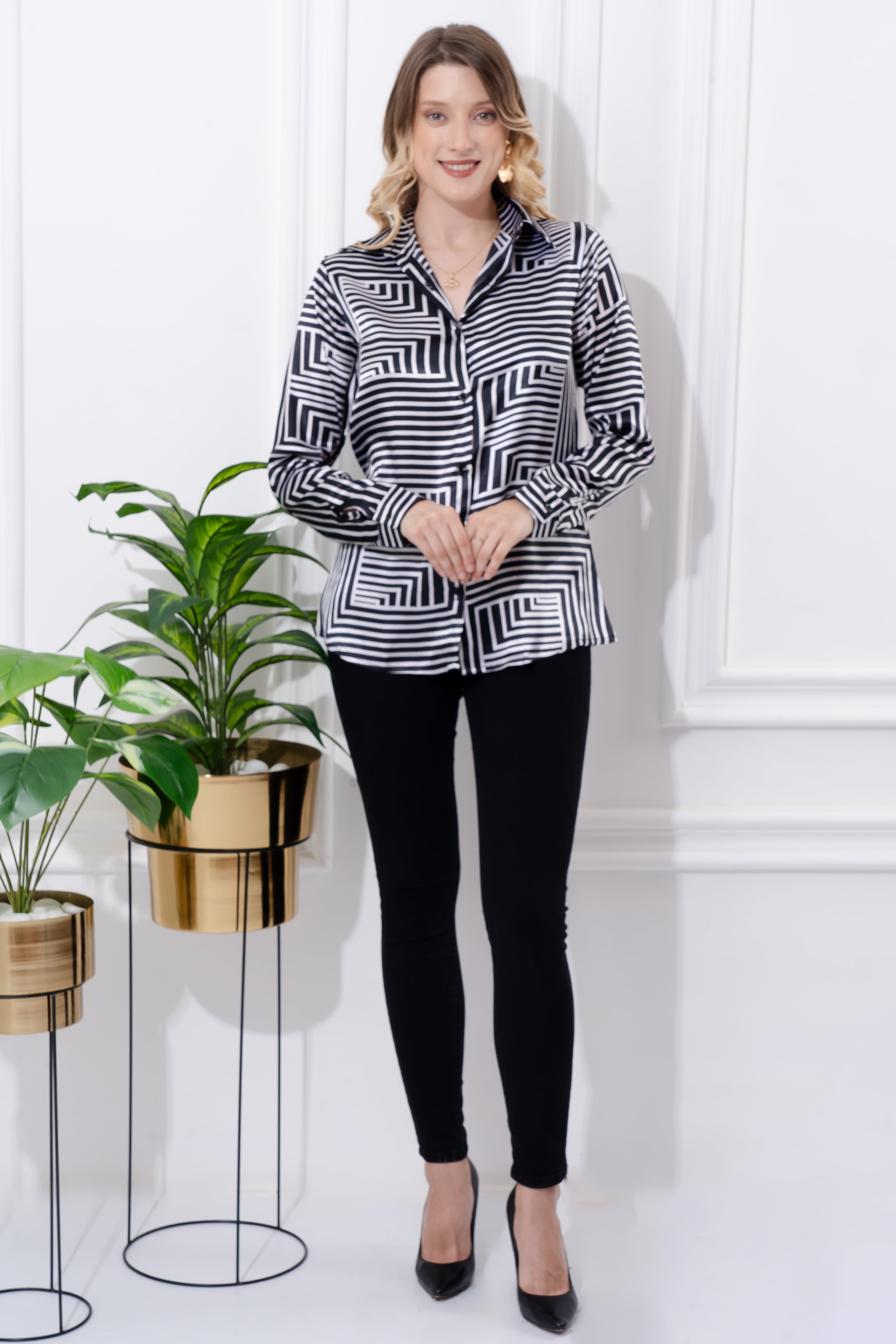 Monochrome Maze Satin Shirt