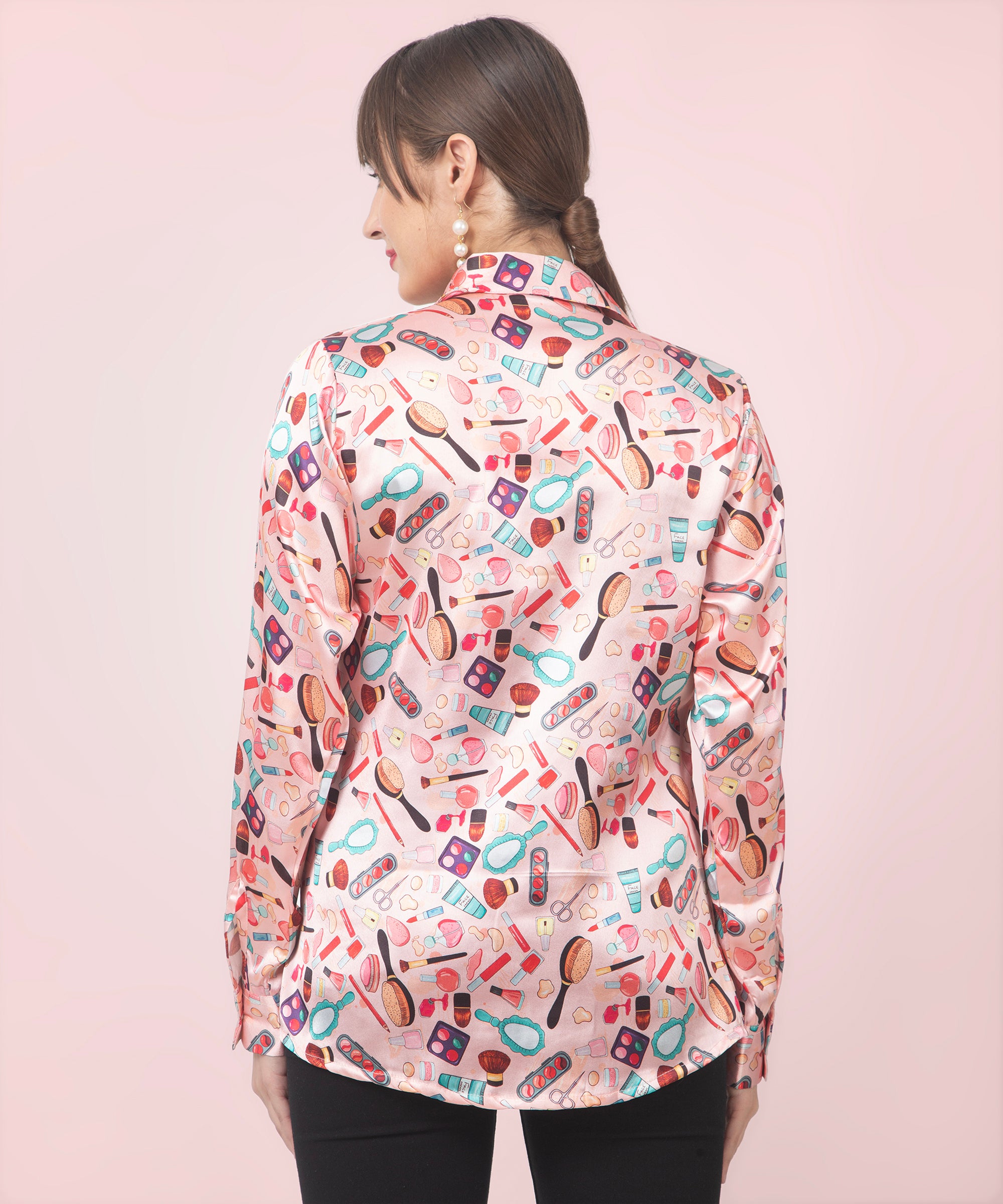 Stylish Makeup Printed Satin Shirt