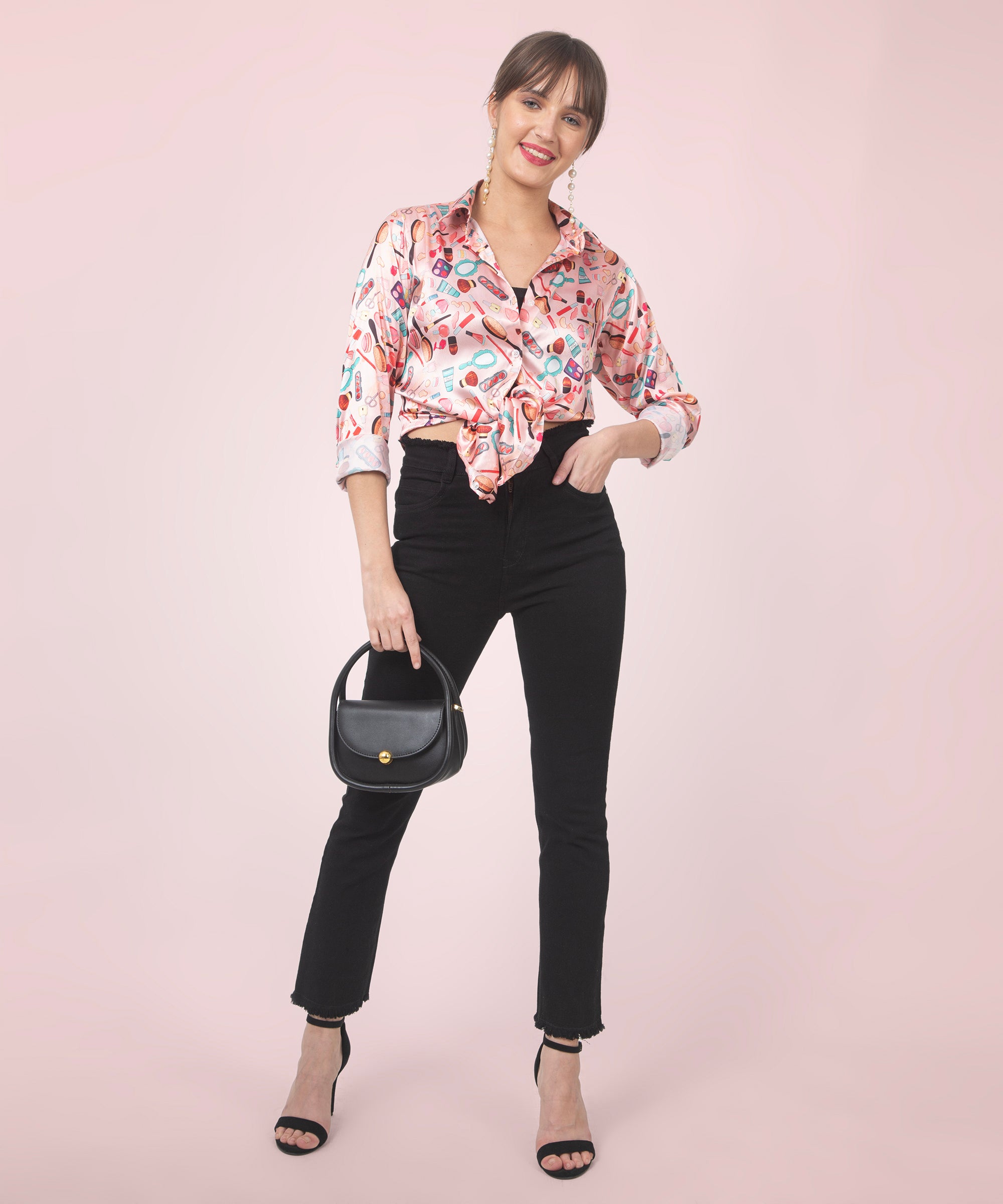 Stylish Makeup Printed Satin Shirt