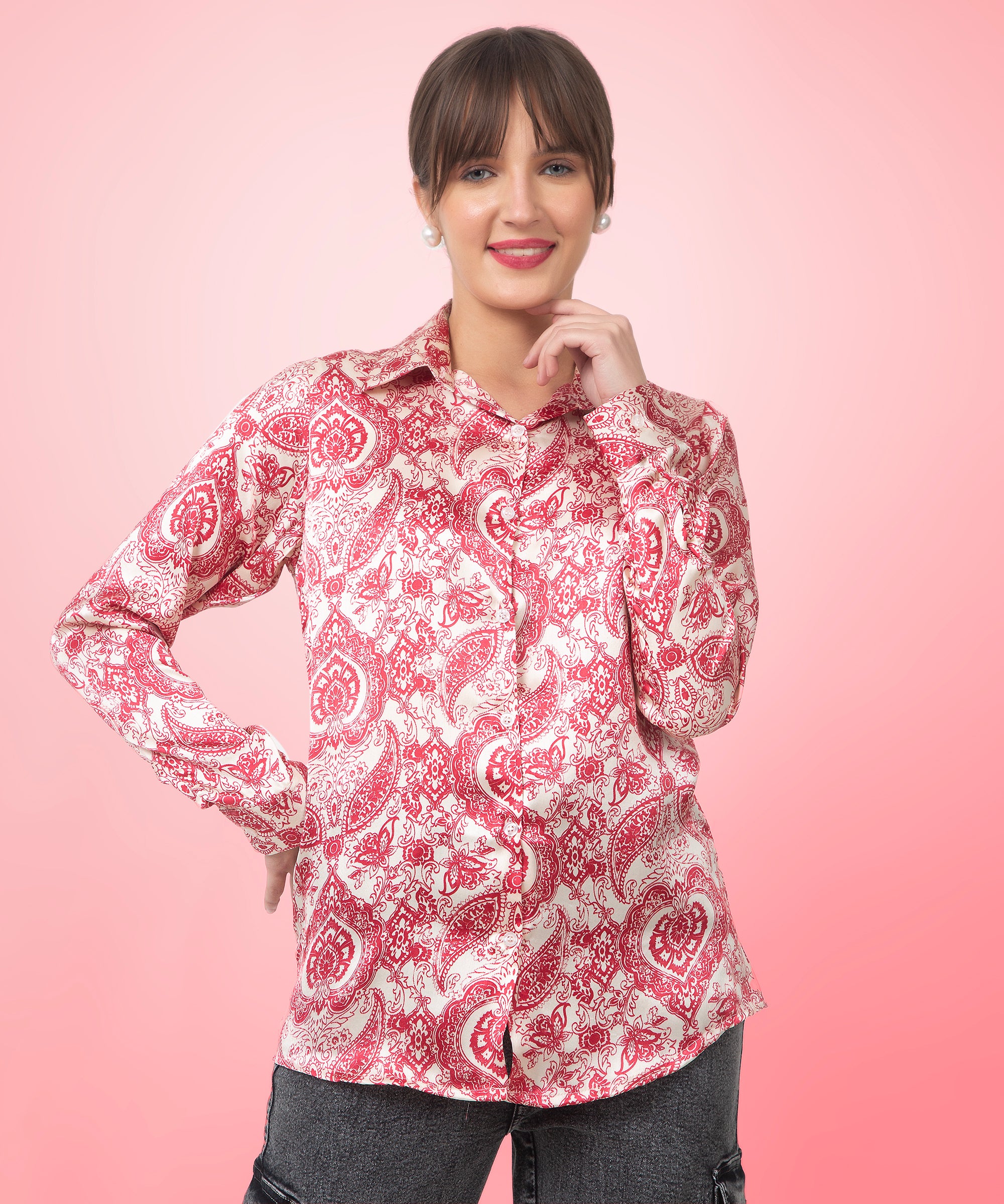Paisley Printed Satin Shirt Back