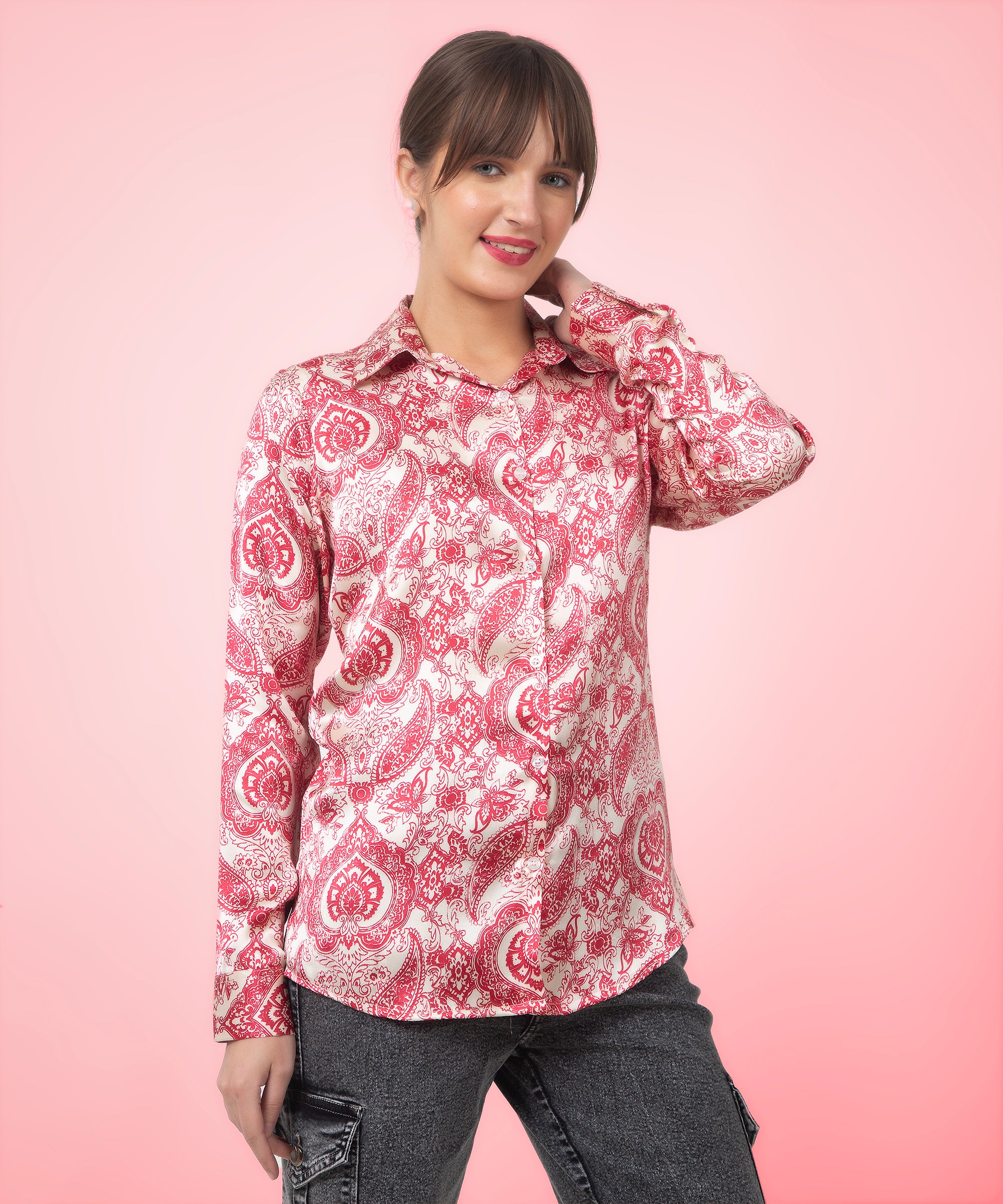 Paisley Printed Satin Shirt Back