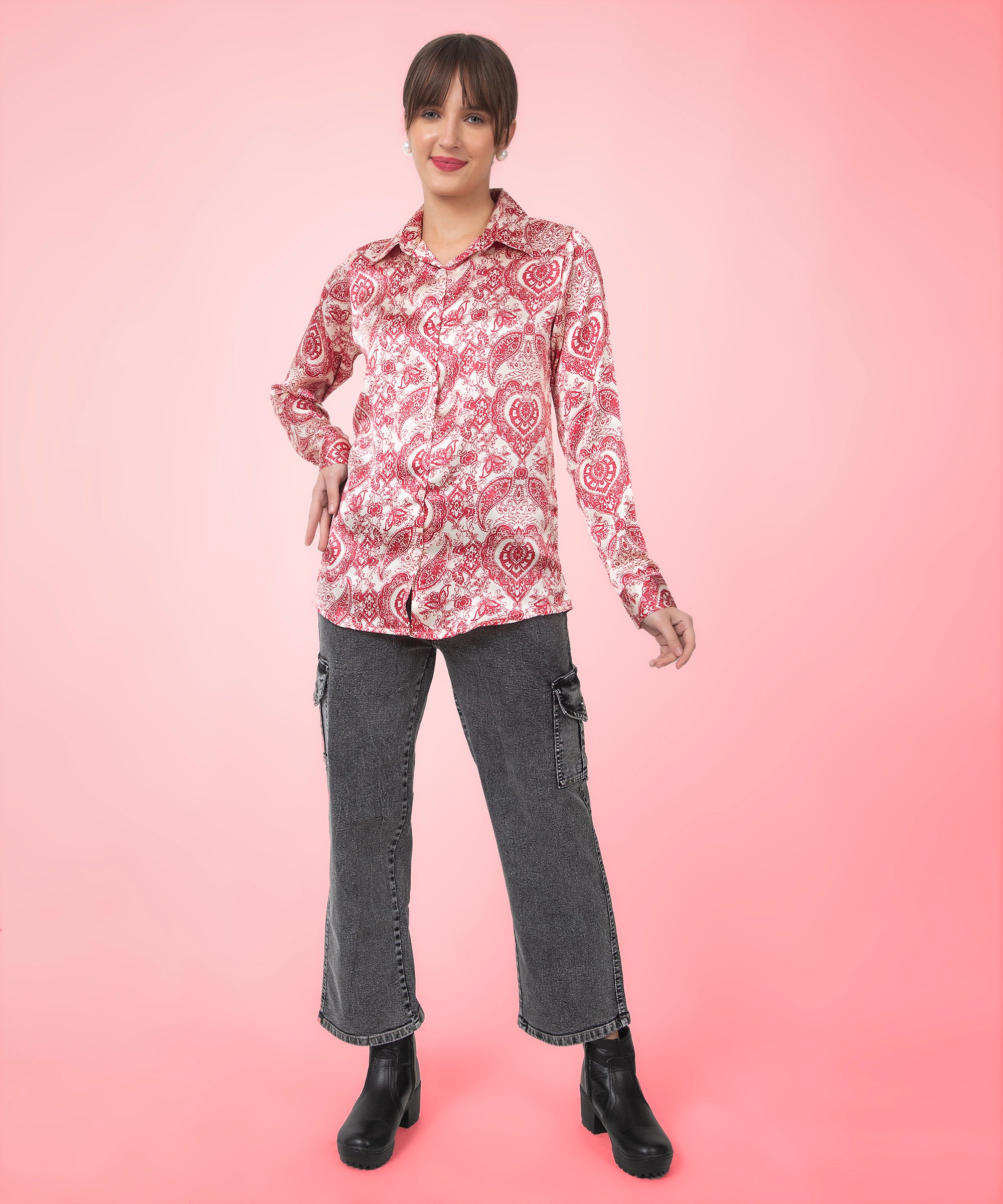 Paisley Printed Satin Shirt Back