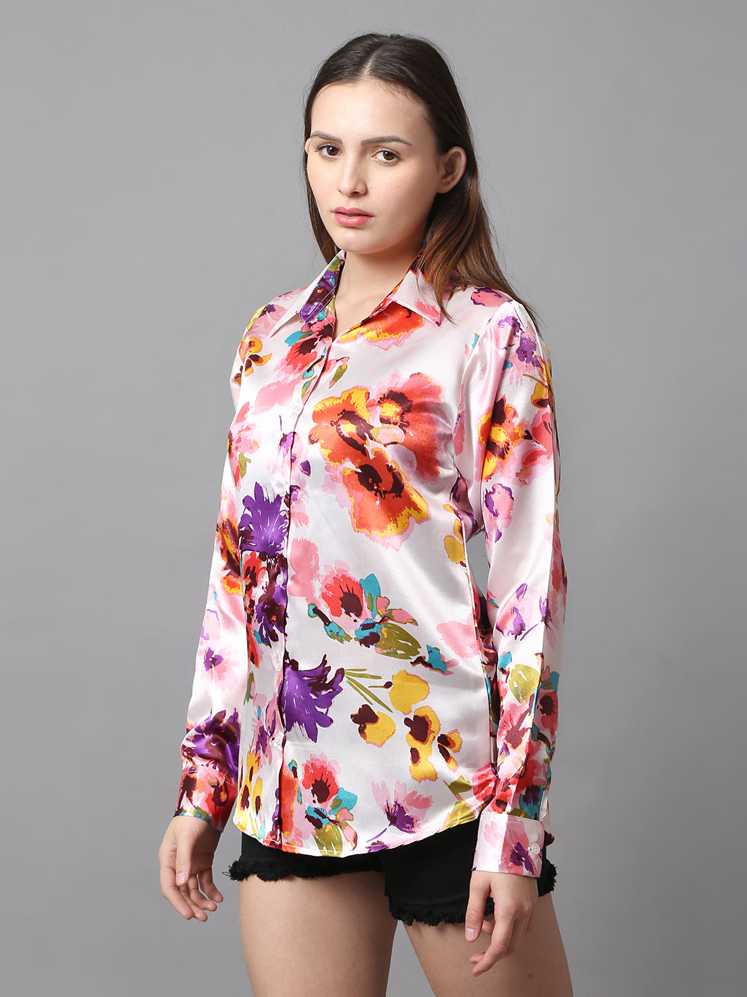 Multicolor Floral Satin Shirt
