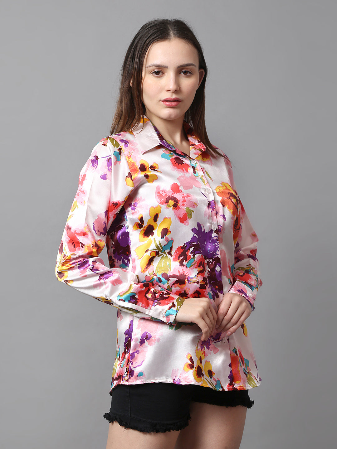 Multicolor Floral Satin Shirt
