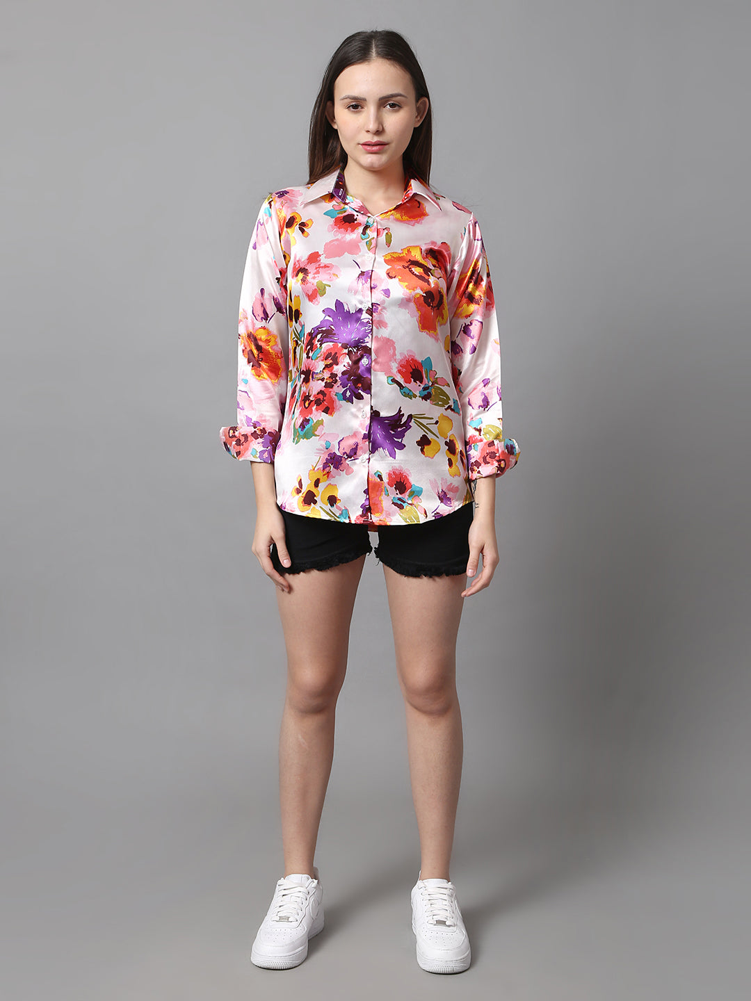 Multicolor Floral Satin Shirt