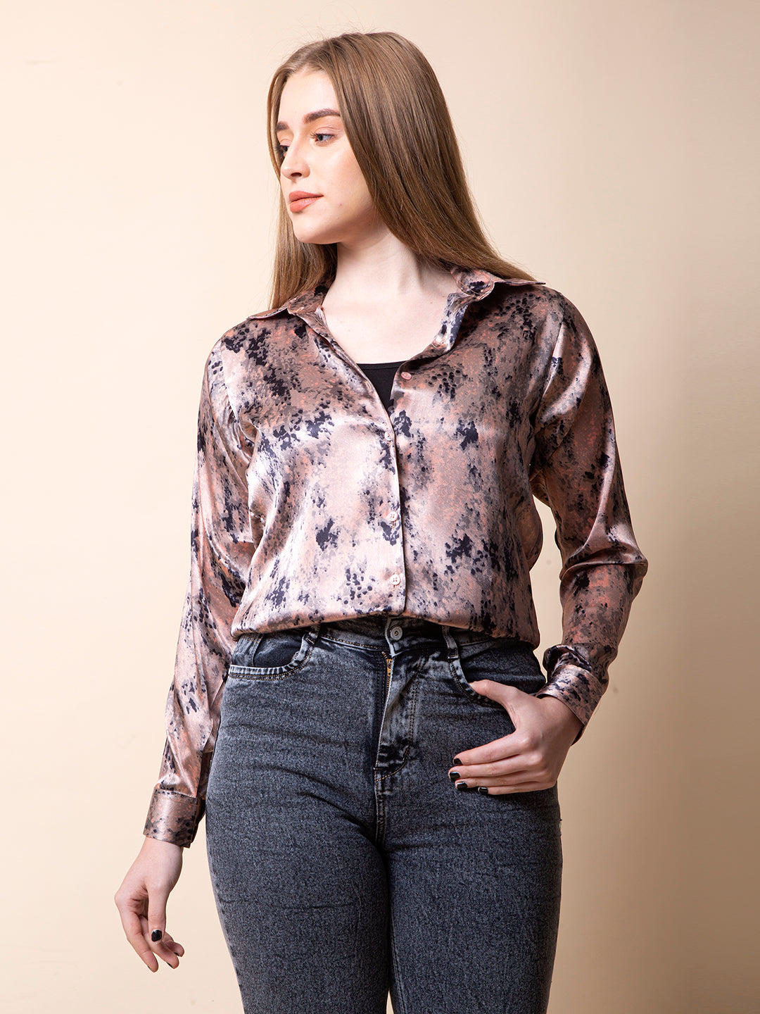 Pink Dye-up Satin Shirt