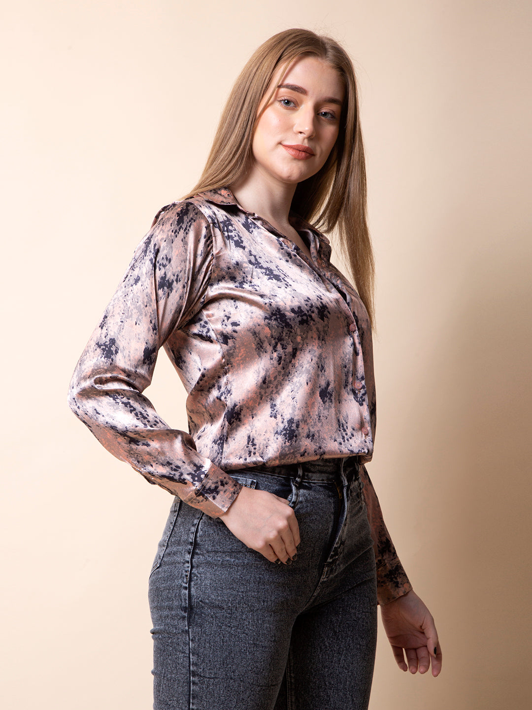 Pink Dye-up Satin Shirt