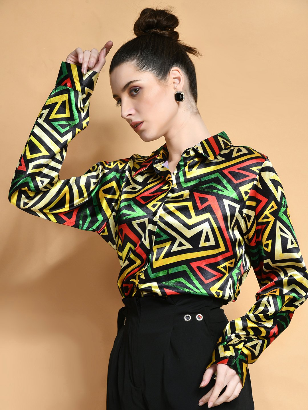 Vibrant Geometric Satin Shirt