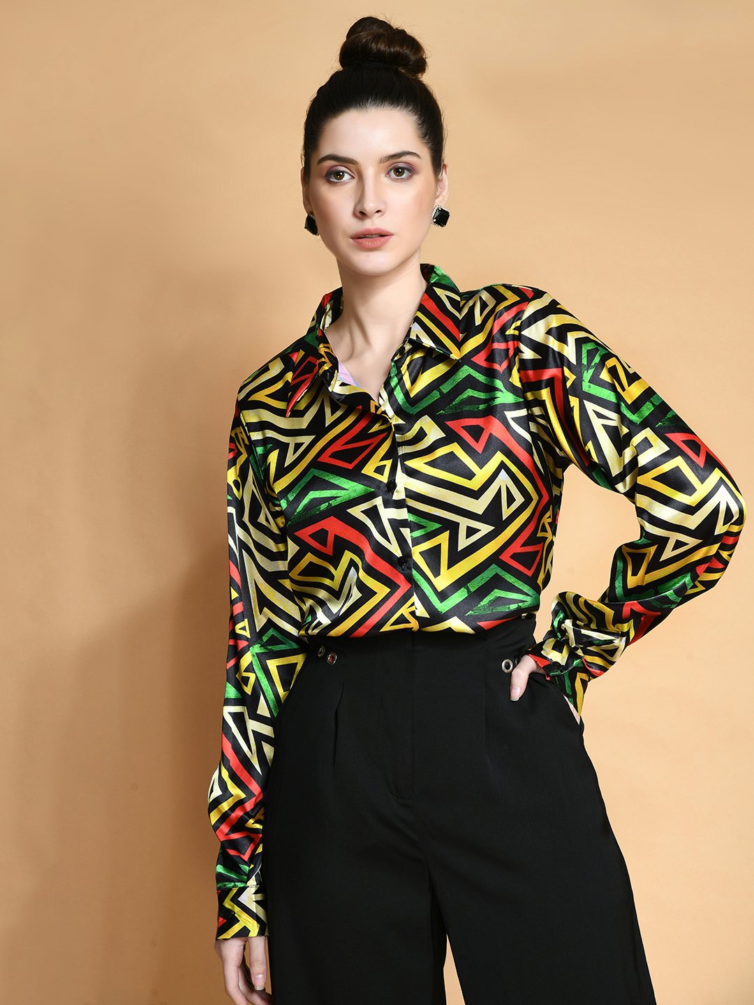 Vibrant Geometric Satin Shirt