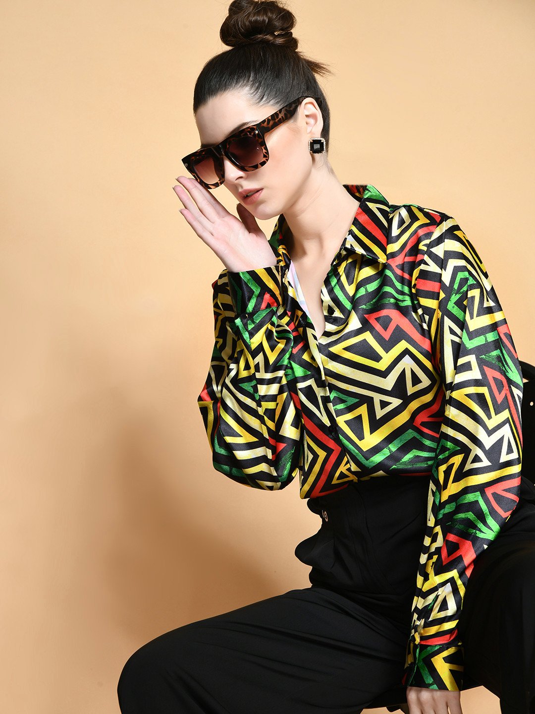 Vibrant Geometric Satin Shirt