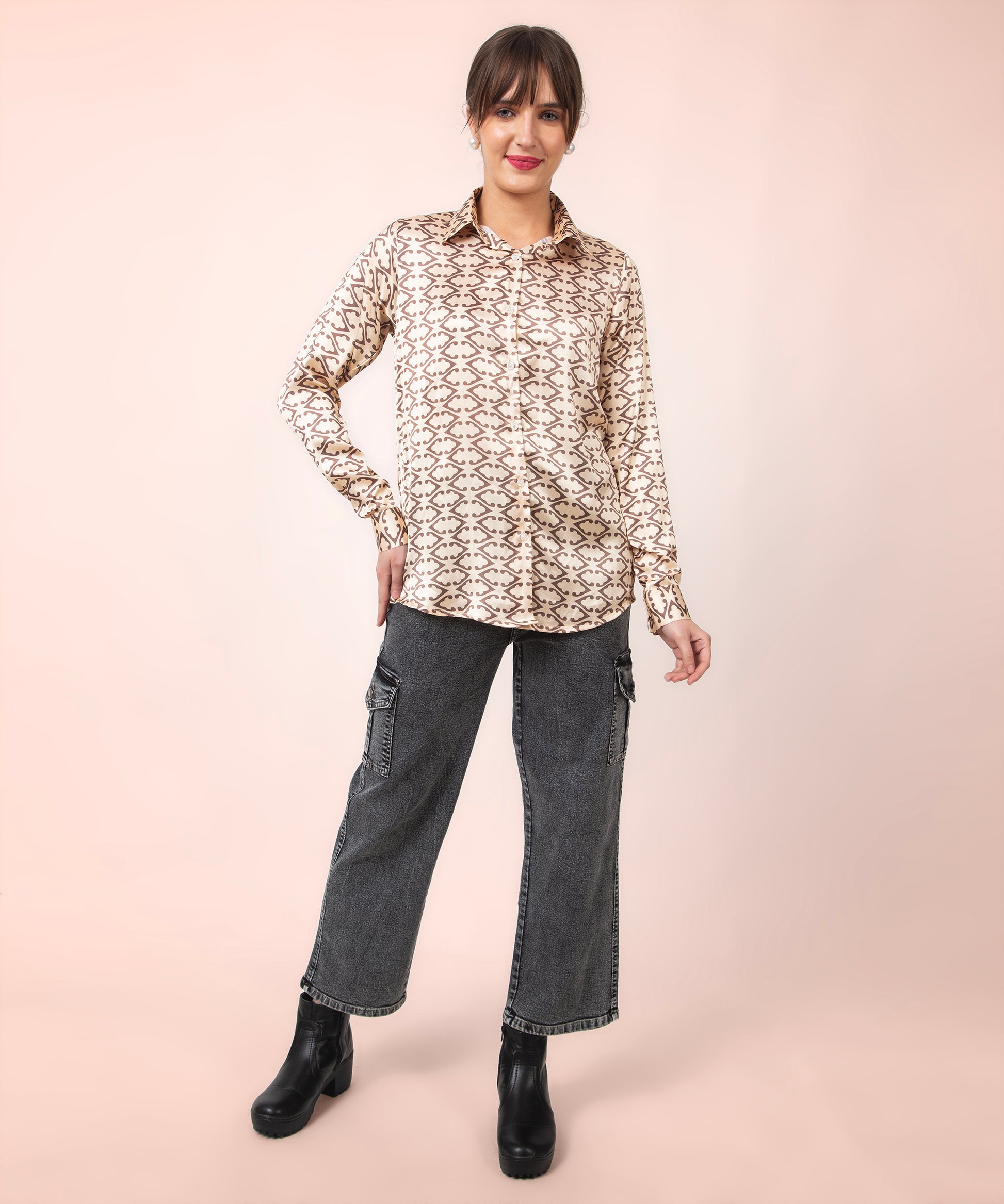 Beige Harmony Satin Shirt