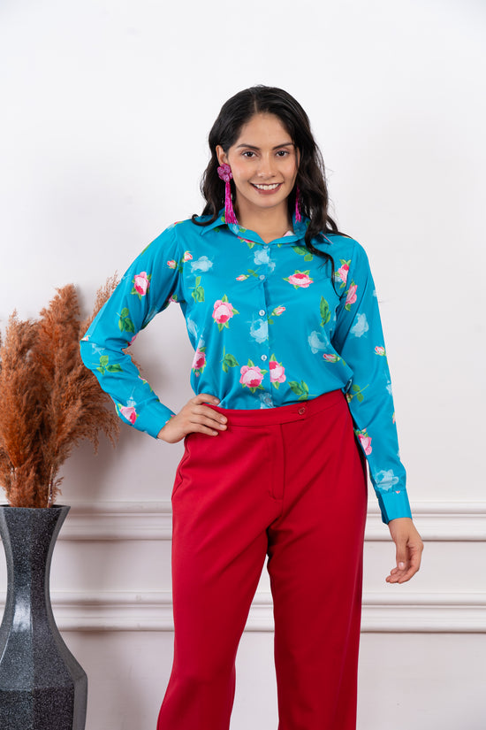 Azure Blossom Satin Shirt