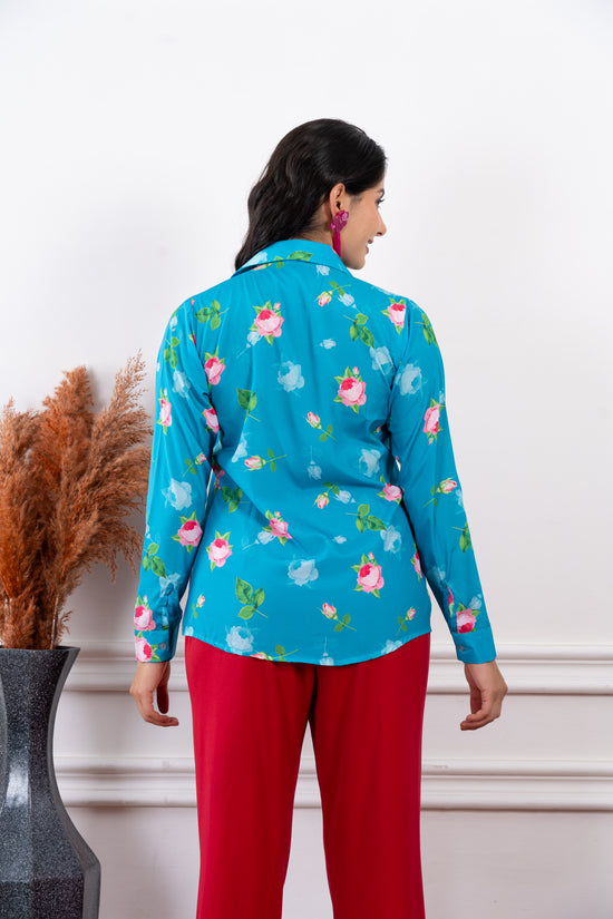 Azure Blossom Satin Shirt