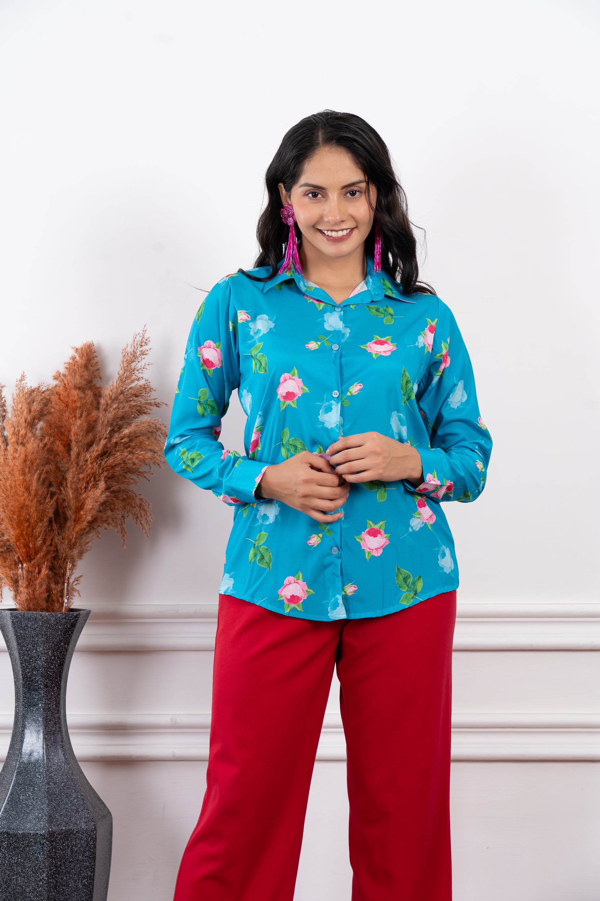 Azure Blossom Satin Shirt