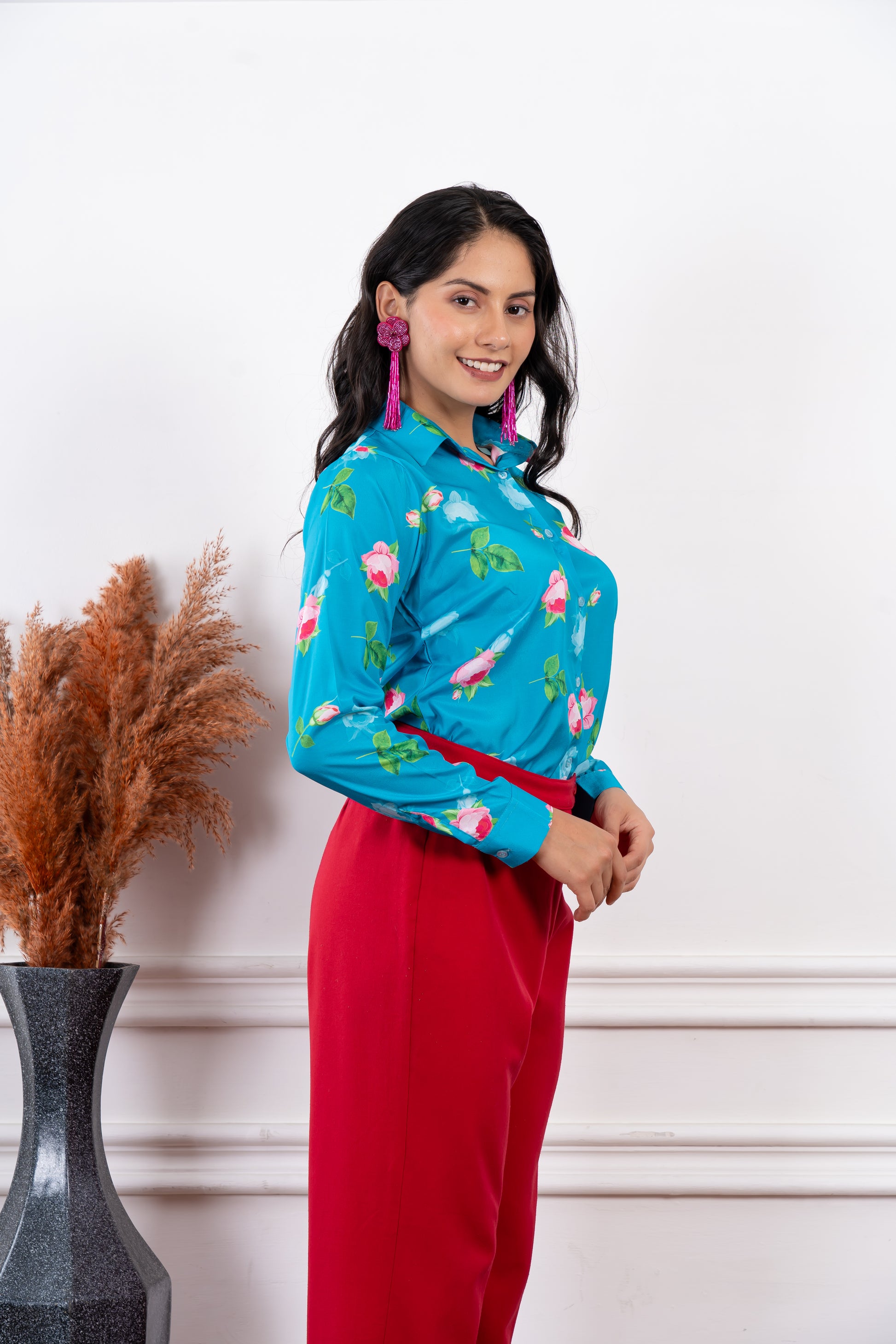 Azure Blossom Satin Shirt
