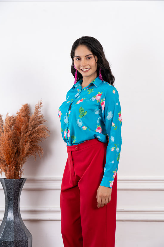 Azure Blossom Satin Shirt