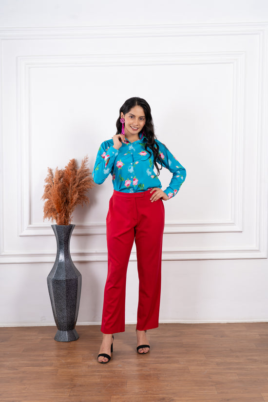 Azure Blossom Satin Shirt