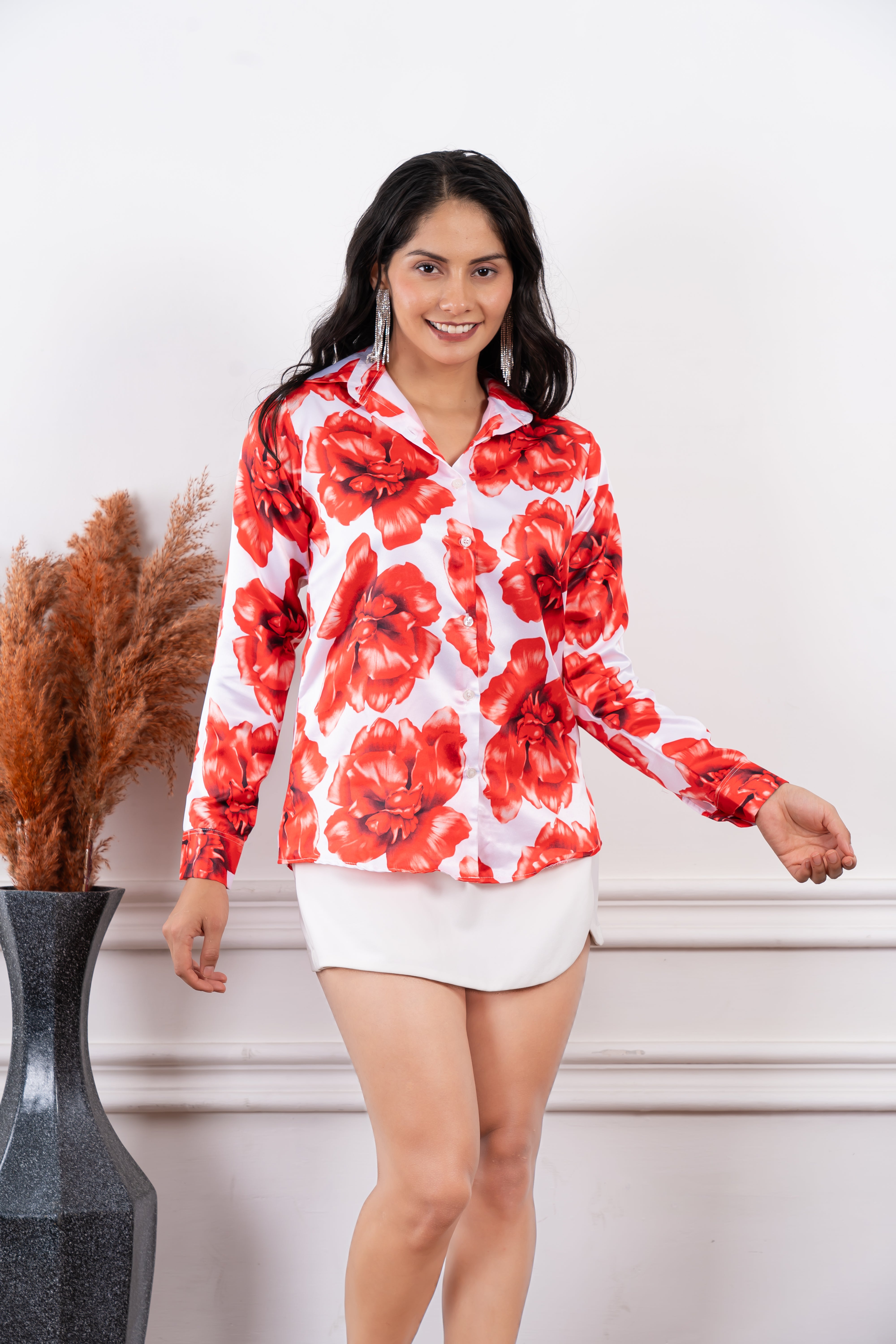 Big Red Flower Print Shirt Back