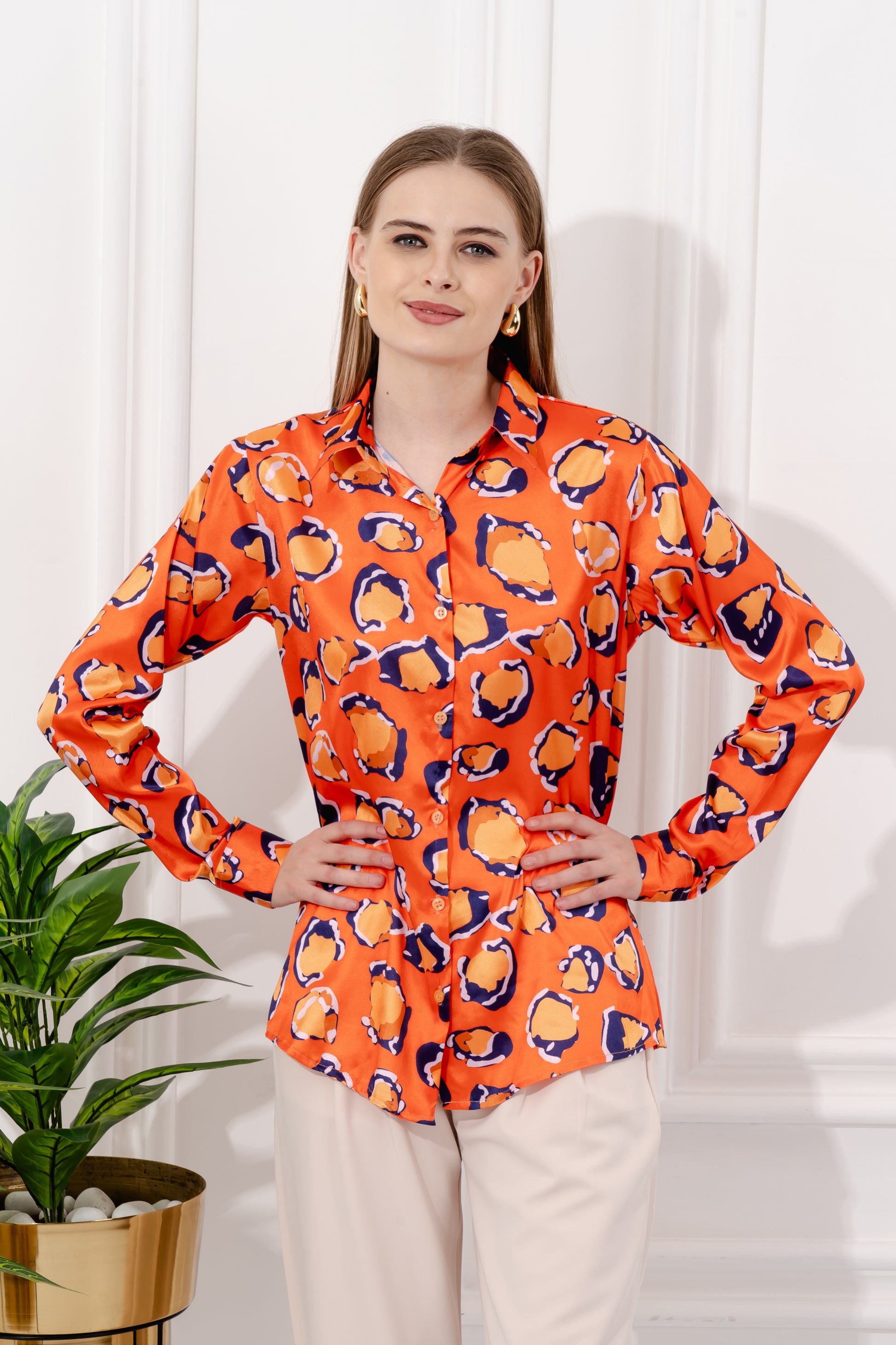 Tangerine Mirage Satin Shirt