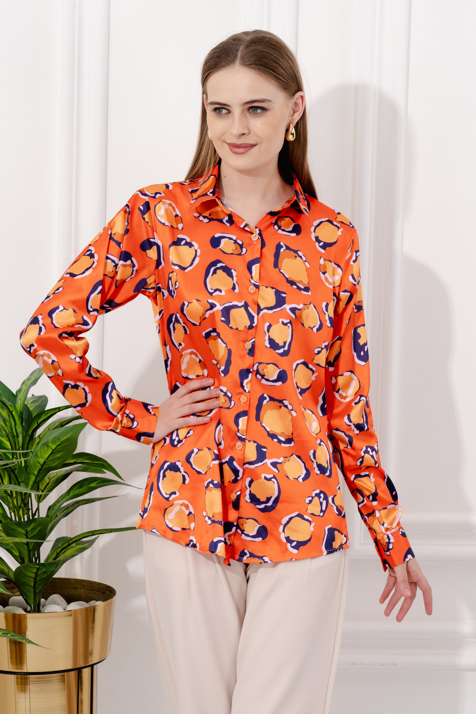 Tangerine Mirage Satin Shirt