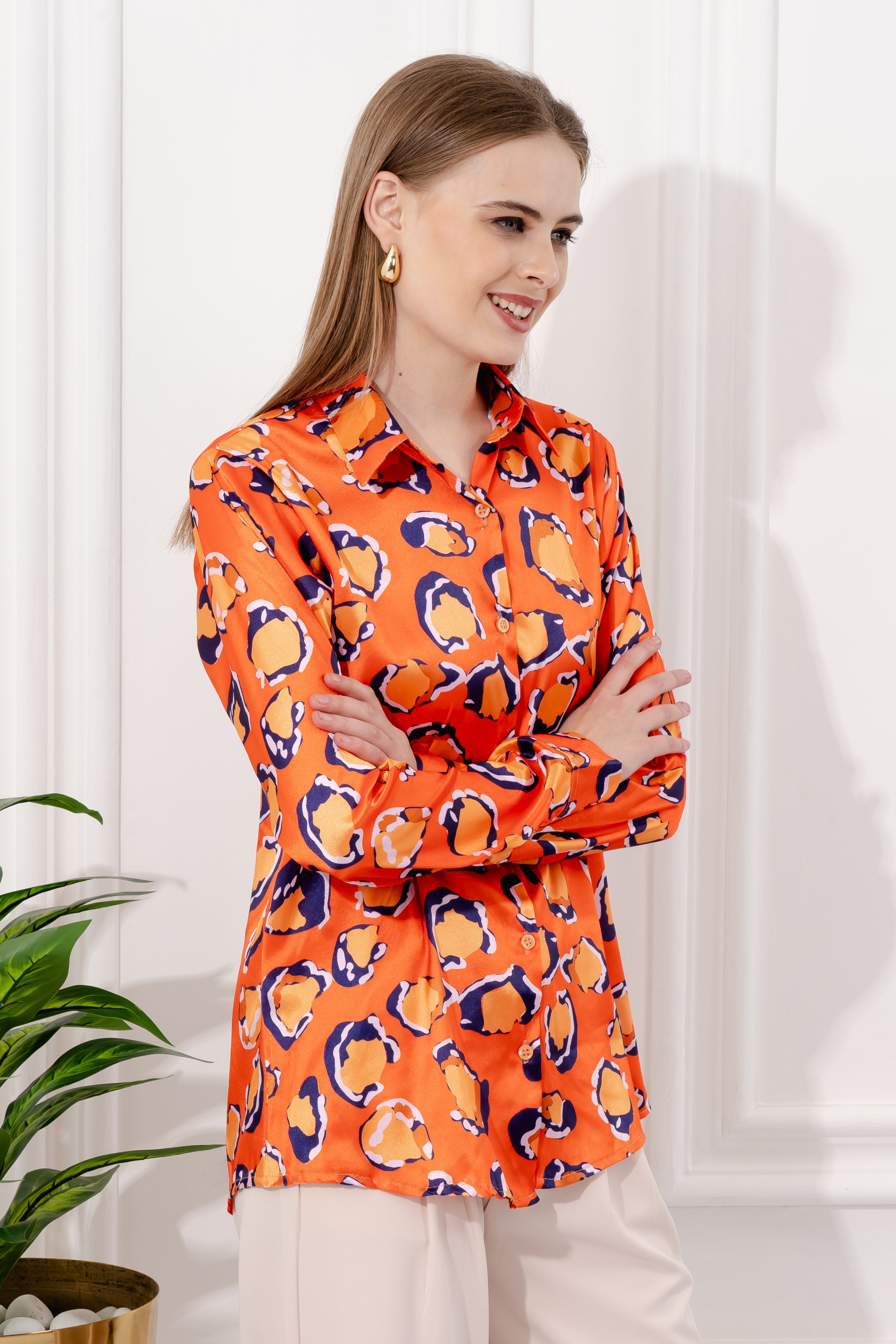 Tangerine Mirage Satin Shirt