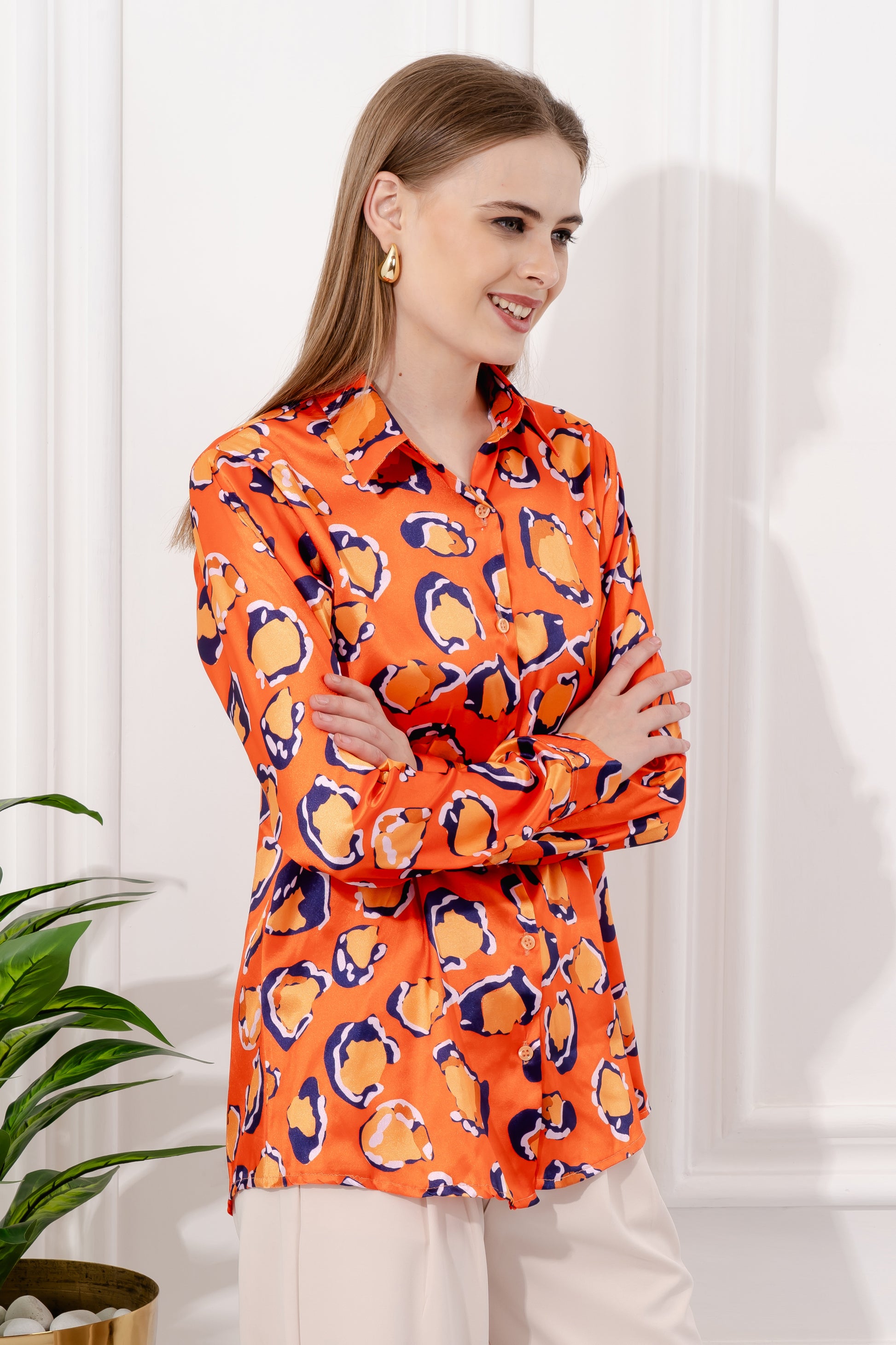 Tangerine Mirage Satin Shirt